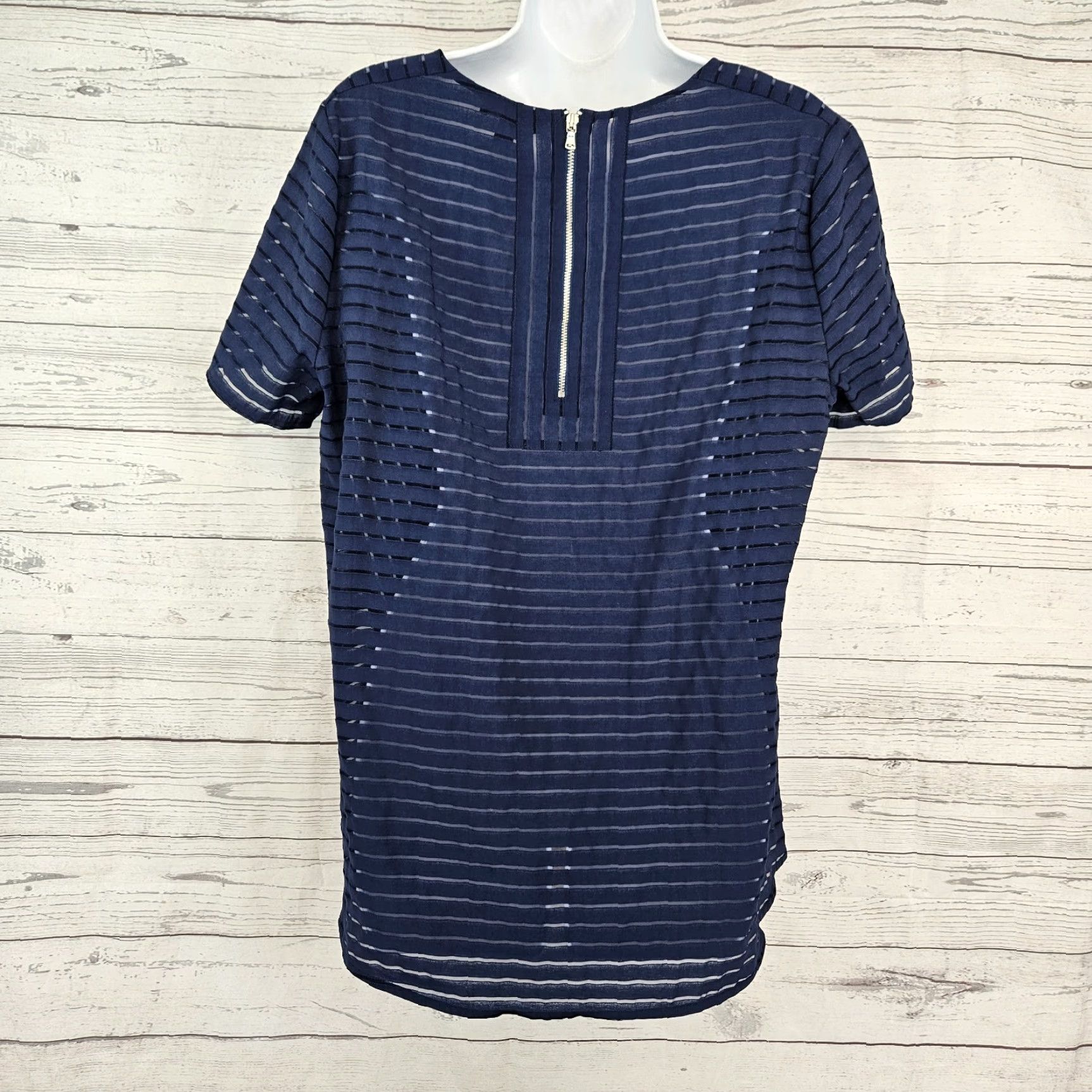 J.Crew J.CREW Womens Top Sz 12 Blue Sheer Stripes Short Sleeve Viscose Blend Blouse Shirt Size XL / US 12-14 / IT 48-50 - 3 Thumbnail