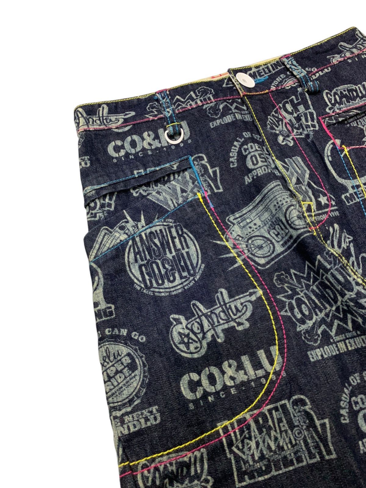 Hysteric Glamour × Japanese Brand Co & Lu Japan Drop Crotch All Over Printed Men Denim Pants Size US 29 - 7 Thumbnail