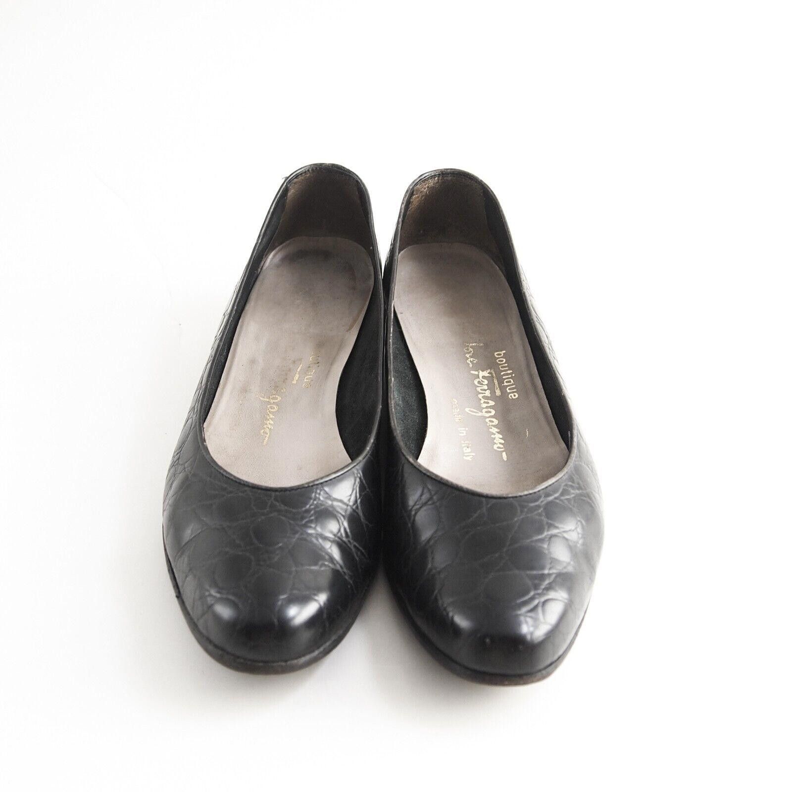 Salvatore Ferragamo Ferragamo Crocodile Flats Black Alligator EU 36 US 6 C Size US 6 / IT 36 - 4 Thumbnail
