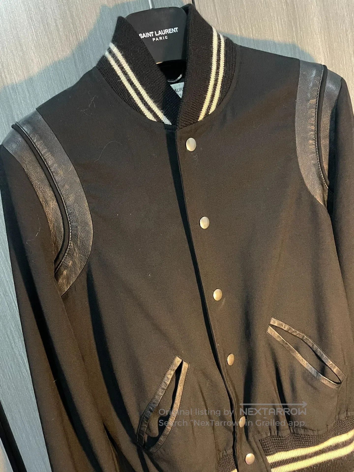 Saint Laurent Paris Saint Laurent Leather Sleeves Varsity Jacket. Size US XS / EU 42 / 0 - 3 Thumbnail
