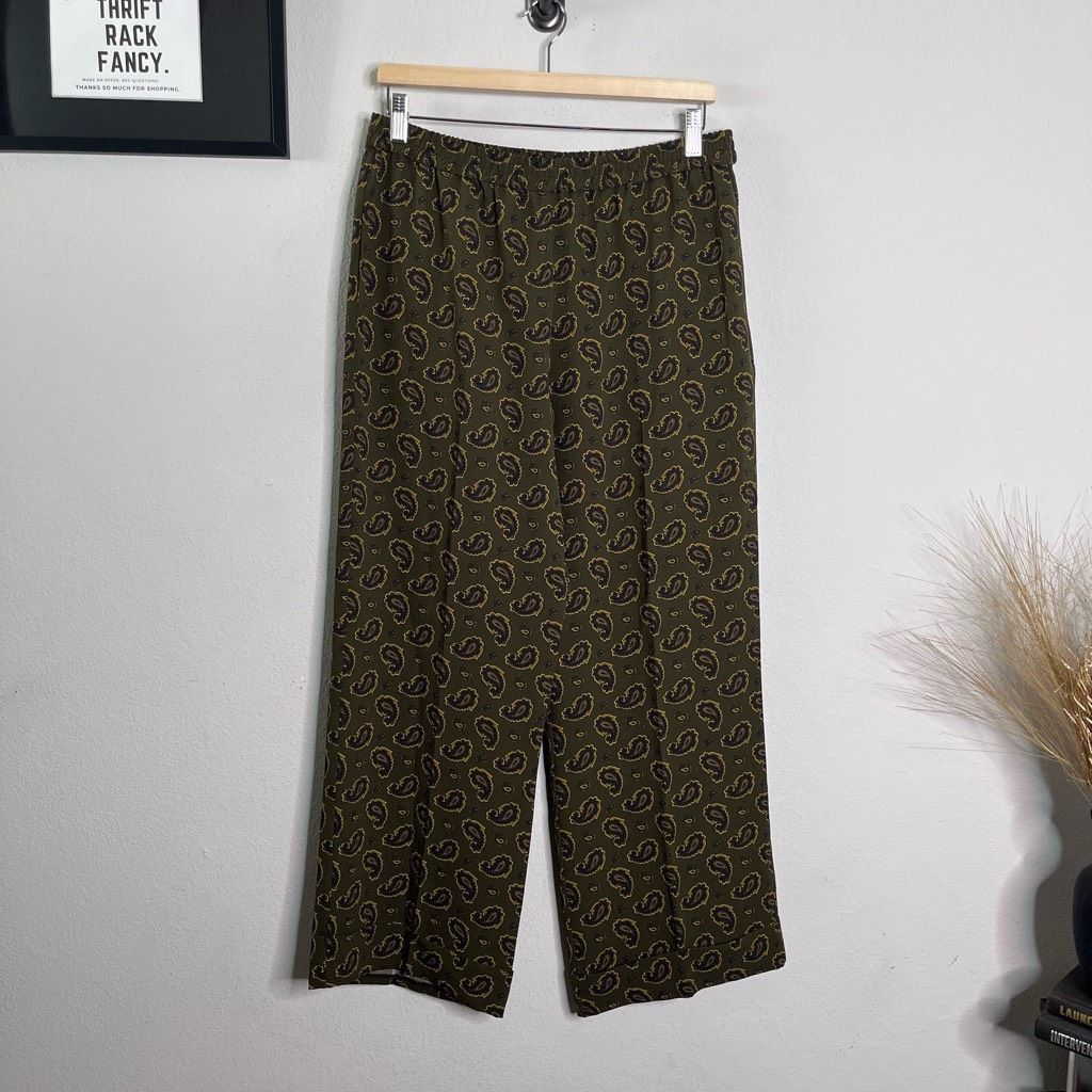 Michael Kors Collection Trouser Pants Paisley Printed Olive