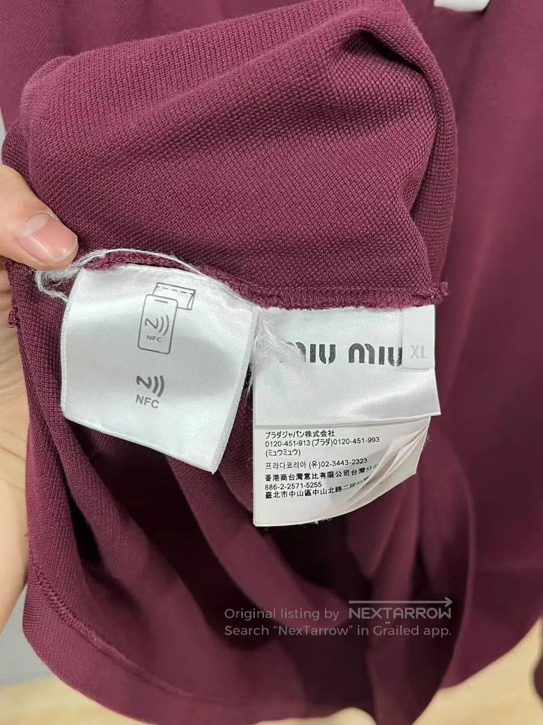 Miu Miu Miumiu Burgundy Polo with White Collar. Size XL / US 12-14 / IT 48-50 - 3 Thumbnail