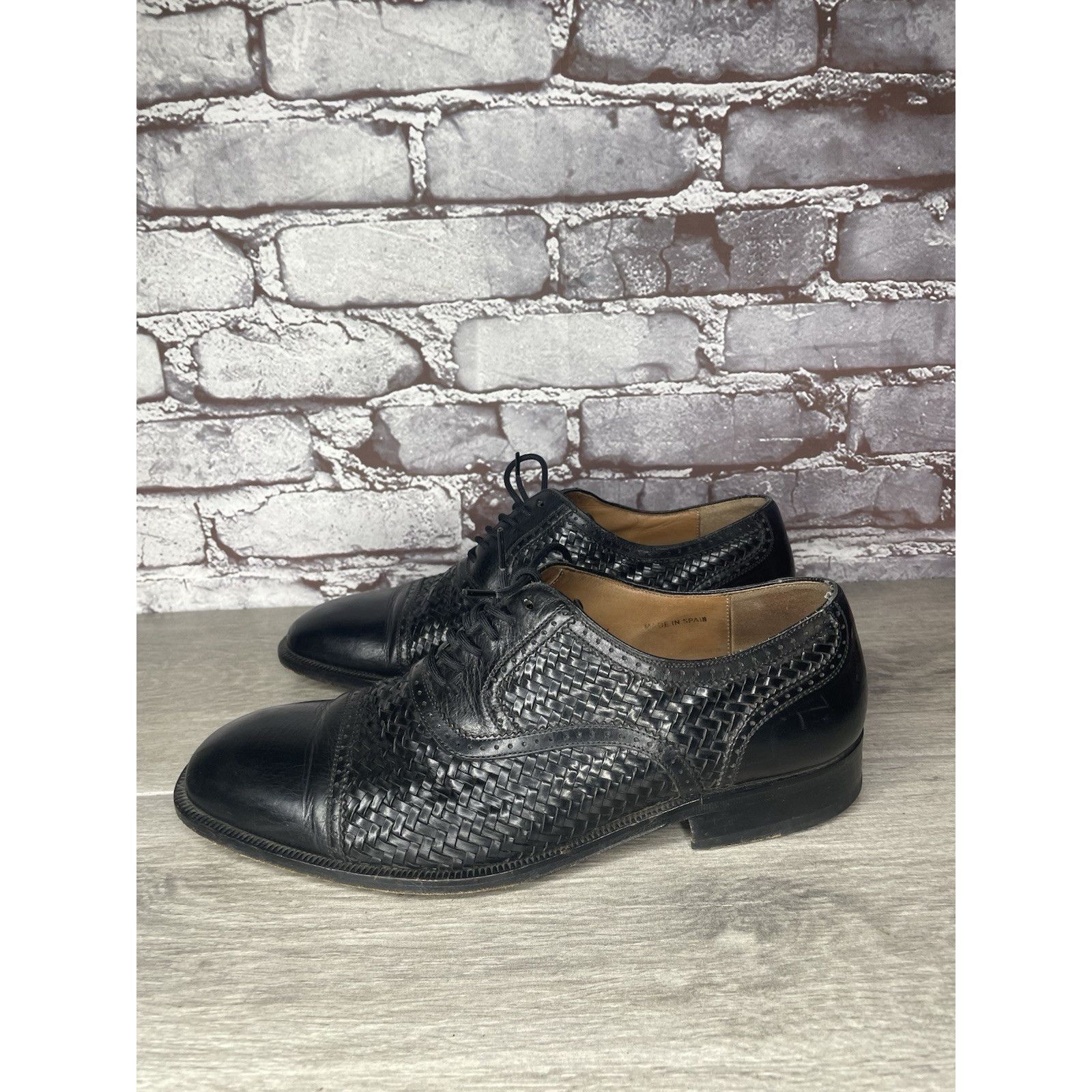 Magnanni Magnanni Black Leather Basketweaves Woven Lace Dress Shoes M Size US 8.5 / EU 41-42 - 22 Thumbnail