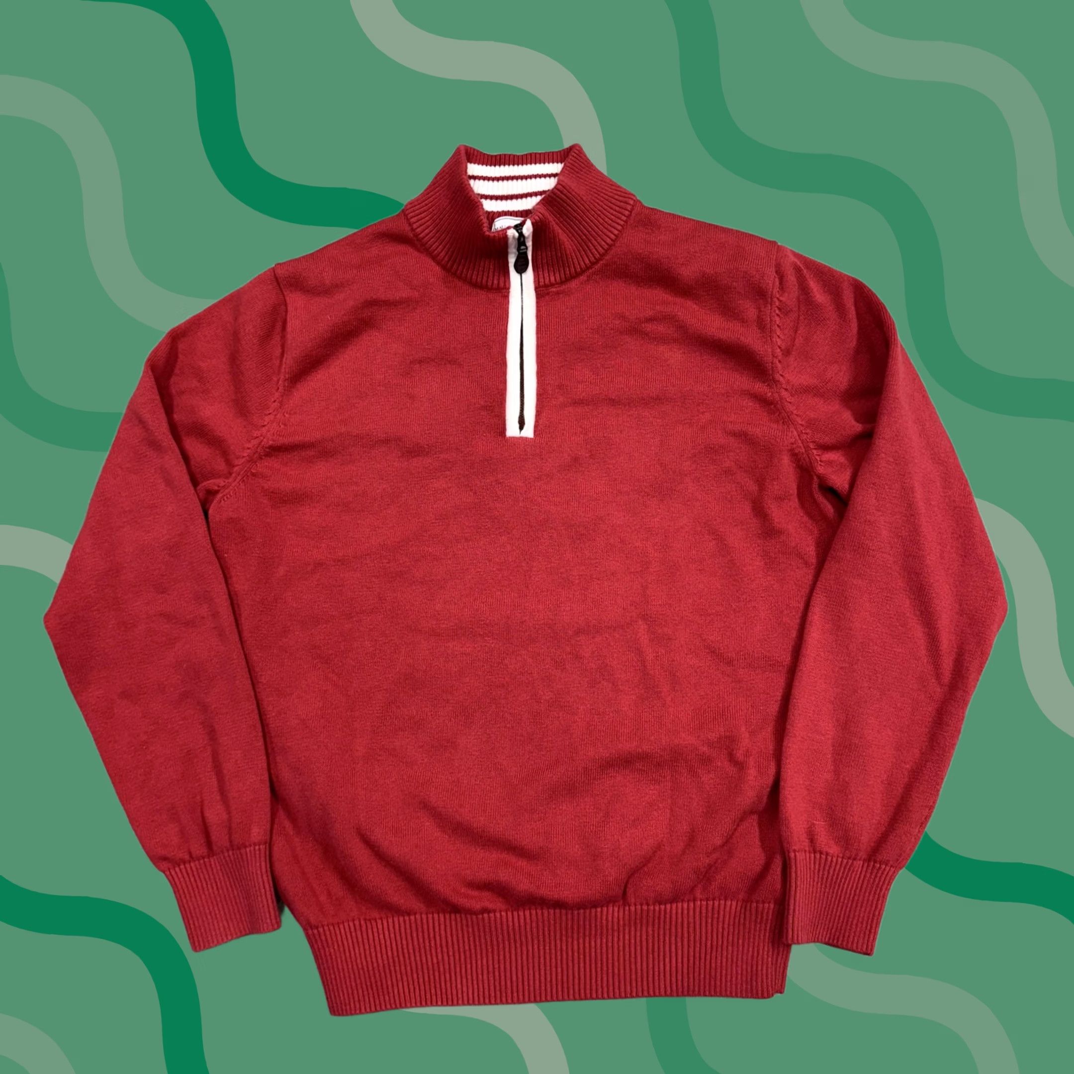 Vintage Maus & Hoffman Sweater Mens Medium Red Quarter Zip Pima Cotton Mock Neck Size US M / EU 48-50 / 2 - 1 Thumbnail