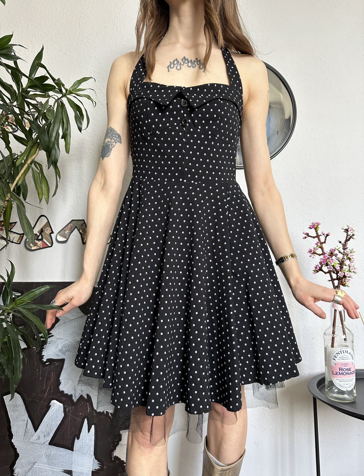 Vintage Polka Dot Halter Pin-up Coquette Midi Trending Dress 00s Size S / US 4 / IT 40 - 6 Thumbnail