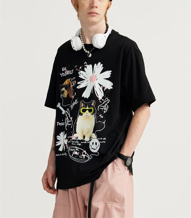 Japanese Brand Graffiti Cat Pet Printed T-shirt Oversized Size US L / EU 52-54 / 3 - 1 Thumbnail