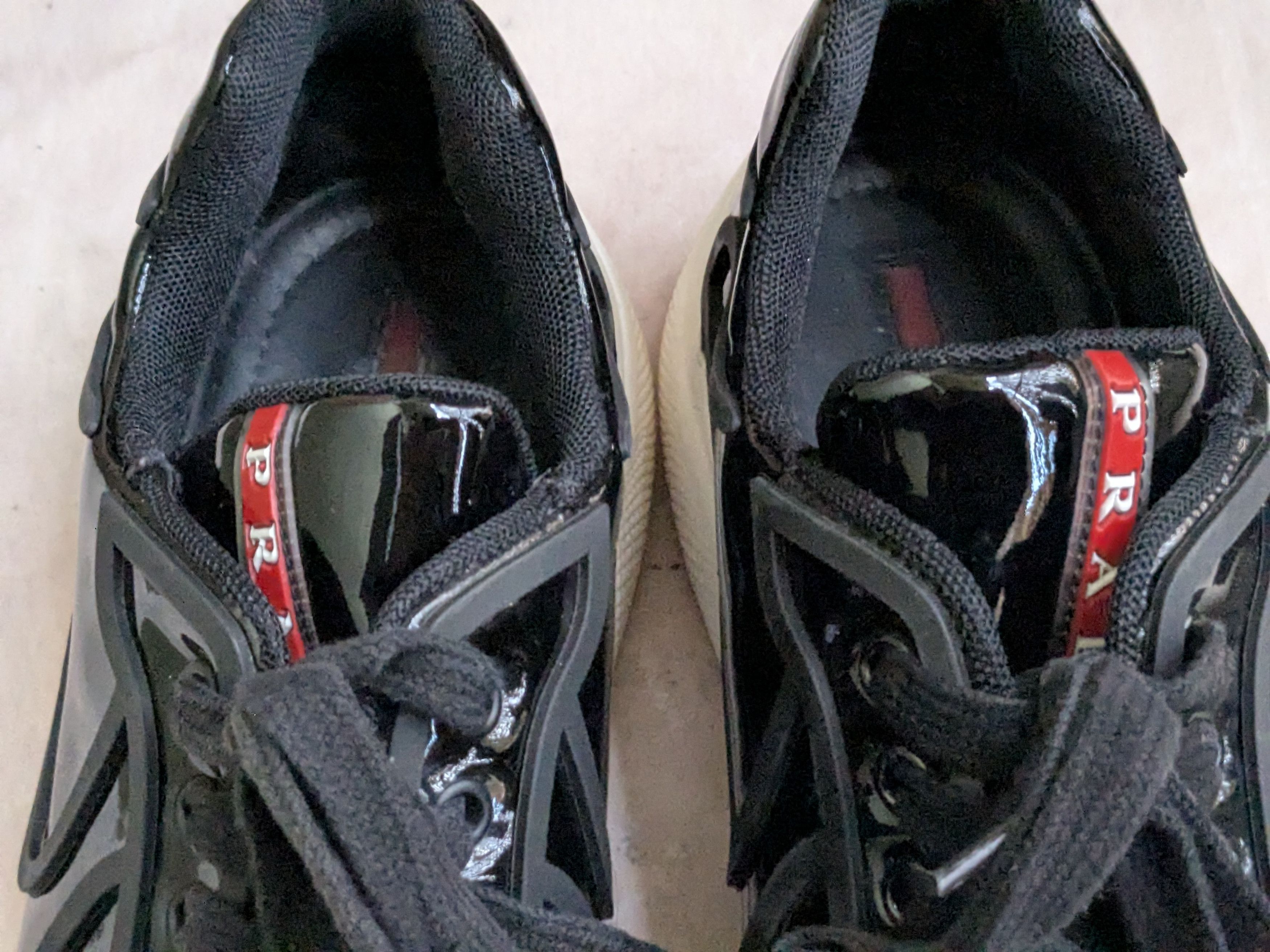 Prada America's Cup Sneakers Black Patent Leather 9 Low Tops