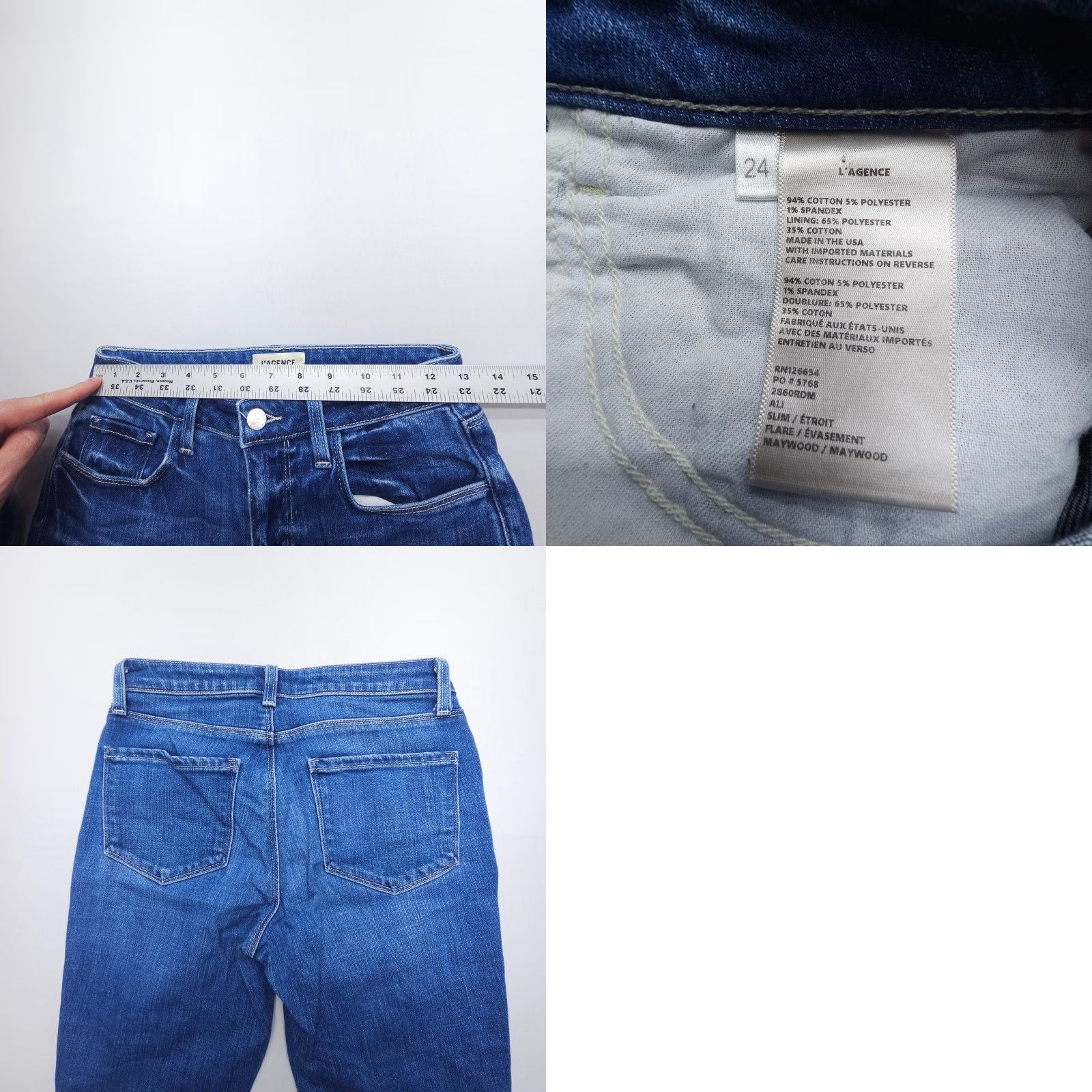 L'AGENCE VINTAGE L'AGENCE Ali Slim Flare Jean Maywood Womens 24 Blue USA Made Stretch Denim Size 42" / US 20 - 8 Thumbnail