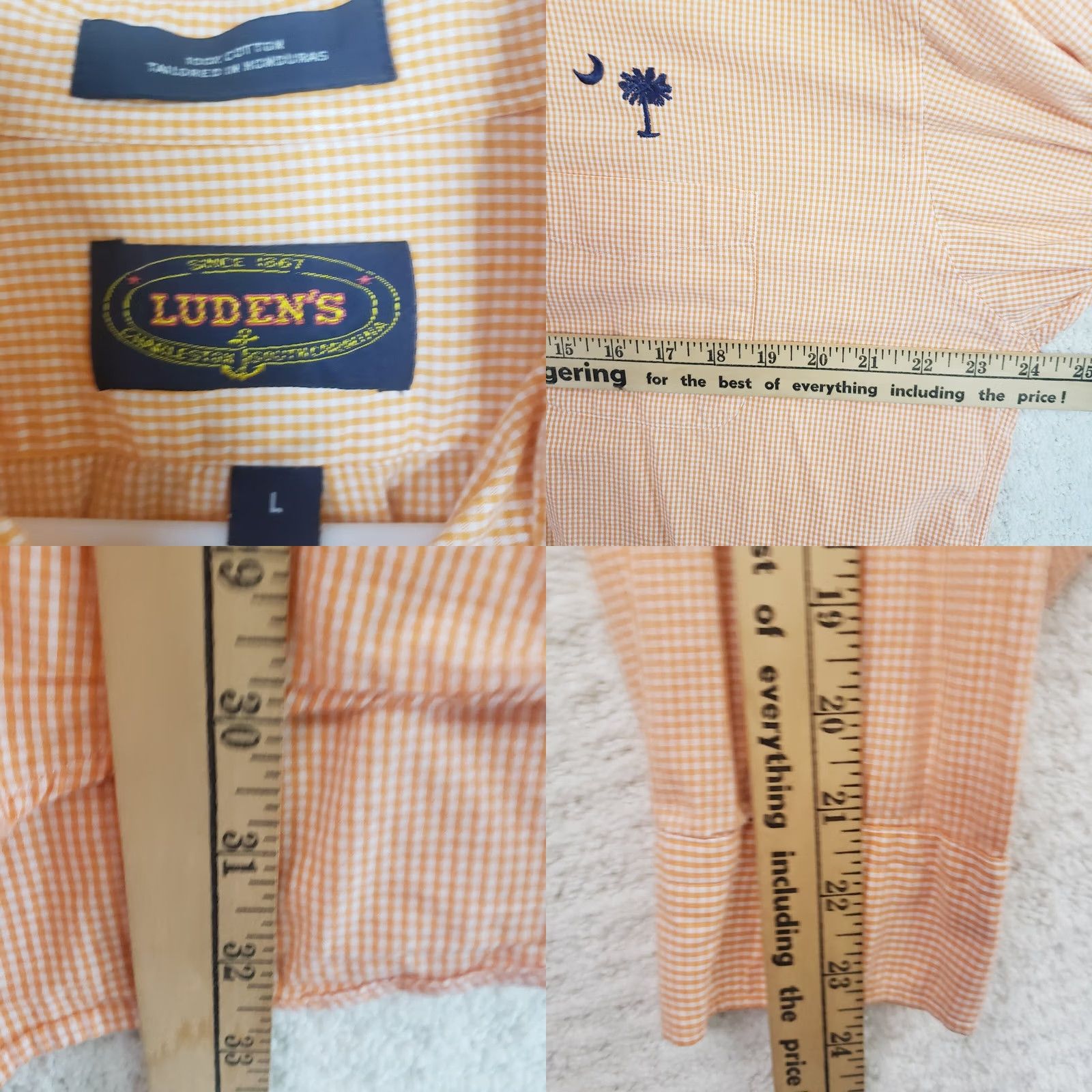 Vintage VINTAGE Ludens Dress Shirt Men L Orange Check Long Sleeve Embroidered SC Logo Button-Down Collar Shirt Size 42R - 9 Thumbnail