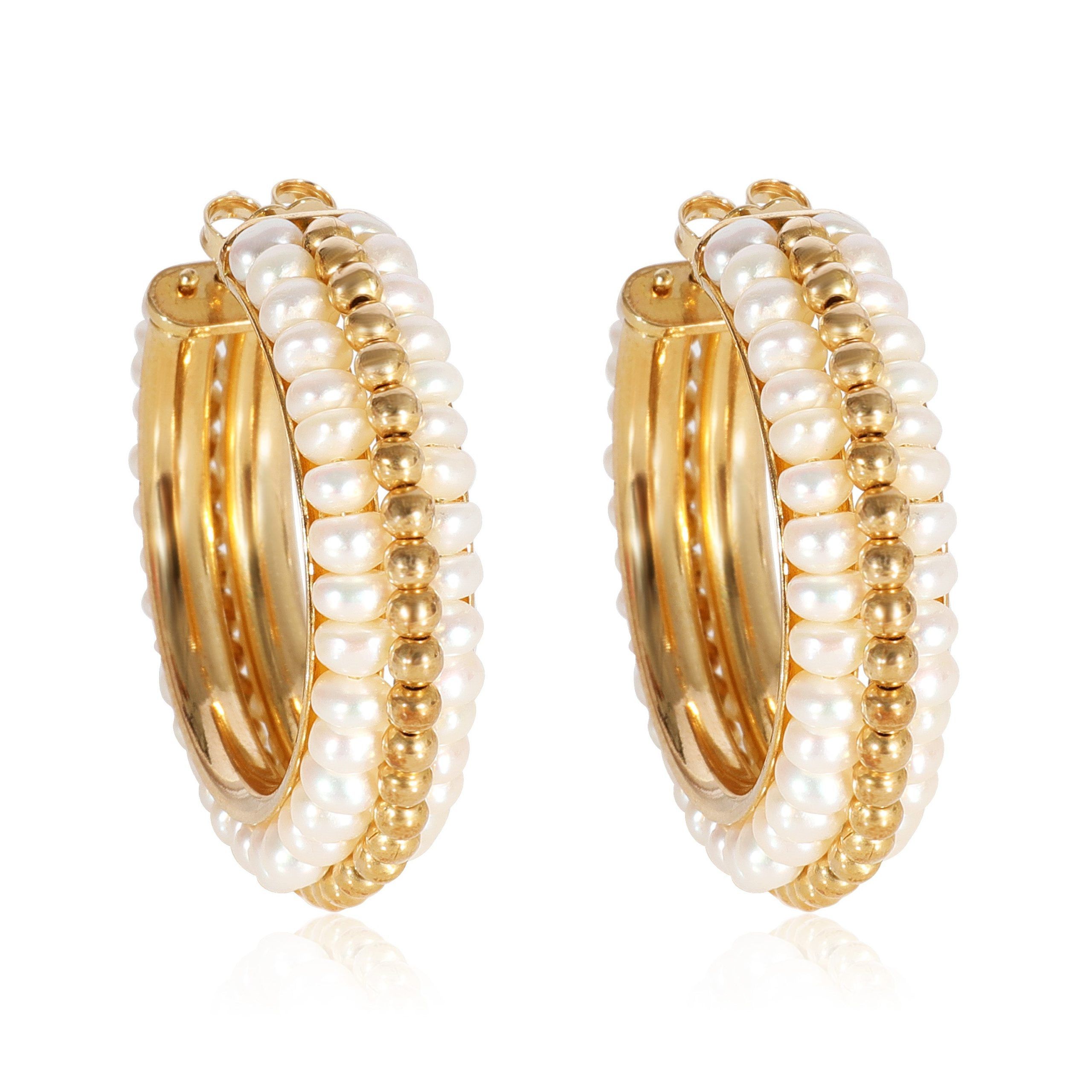 image of Le Gi Hoop Seed Pearl Earrings In 18K Yellow Gold, Women's