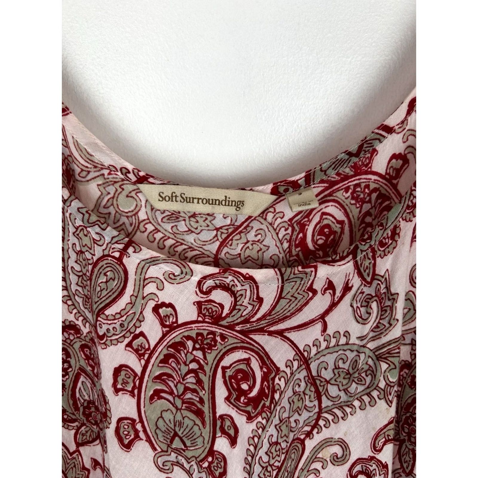 Soft Surroundings Soft Surroundings Dress Womens S Midi Paisley Boho Red Short Sleeve Cap Neck Scoop Ruffle Vintage? No, Regular Fit & Flare Size S / US 4 / IT 40 - 3 Thumbnail