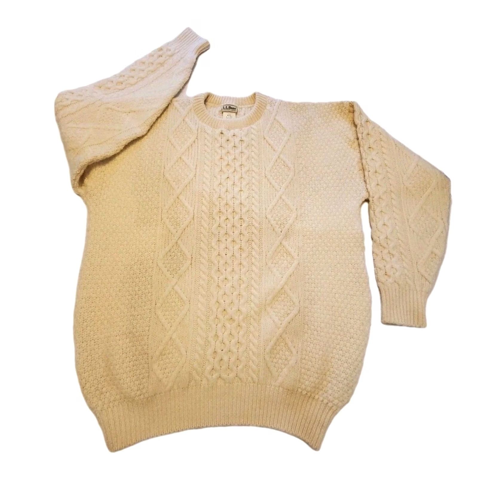 Vintage VINTAGE LL Bean Sweater Mens XL Long Crew Neck Wool Cable Knit Fisherman 90s 80s USA Hand Wash Only Size US XL / EU 56 / 4 - 2 Thumbnail