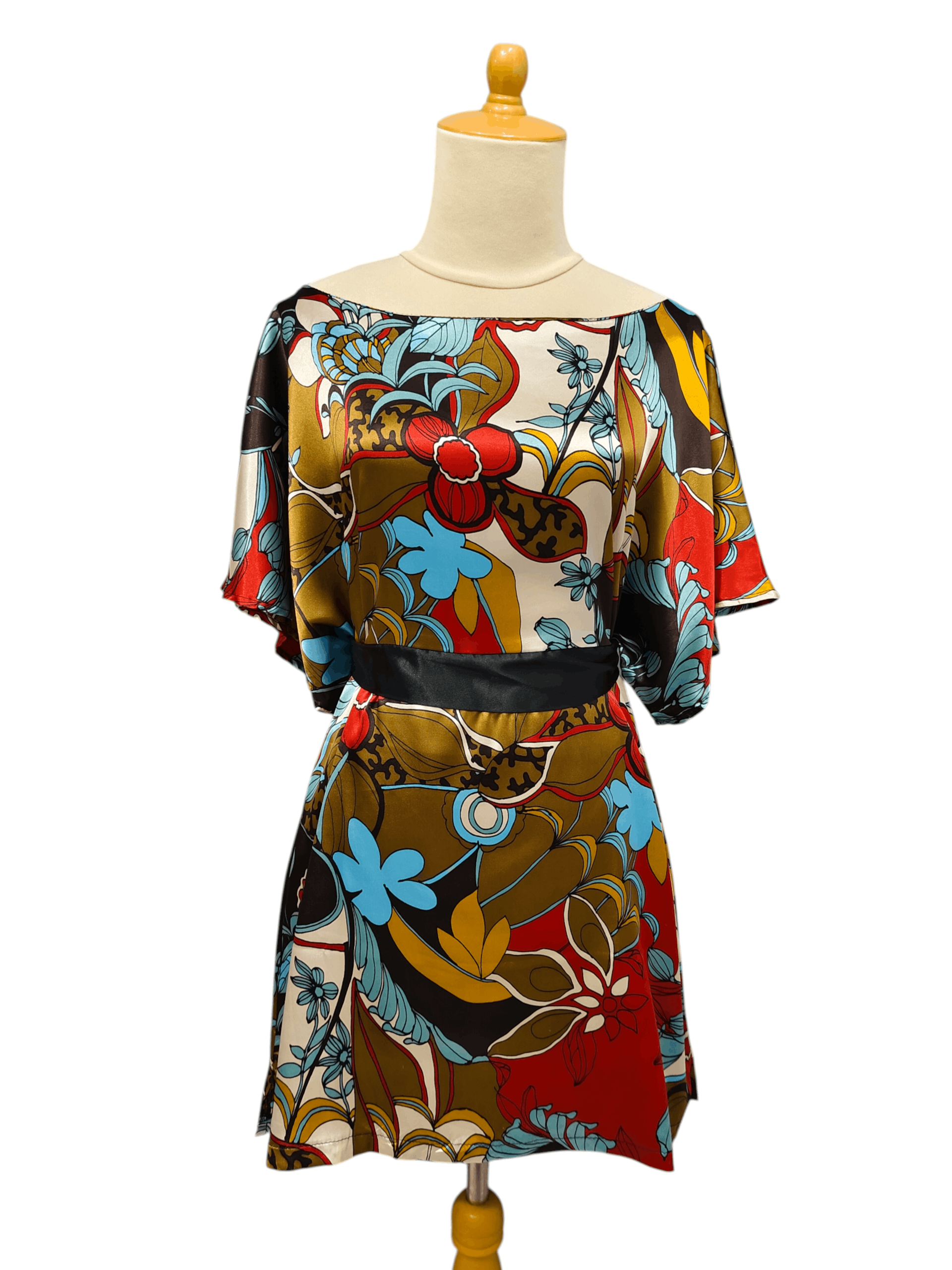 Vintage 90s Teddy S.p.A- Abstract Floral Kimono Sleeve Dress Size M / US 6-8 / IT 42-44 - 1 Thumbnail