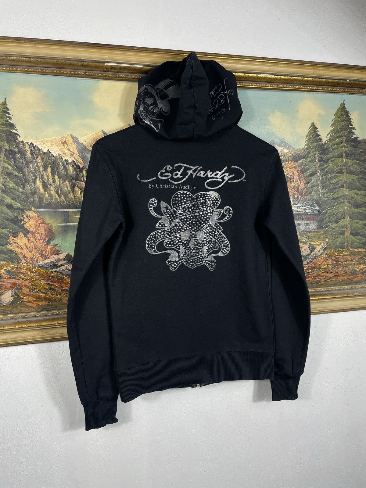 Christian Audigier × Ed Hardy × Vintage Ed Hardy Retro 00s Hoodie With Crystals Affliction Grunge Size US XXS / EU 40 - 8 Thumbnail