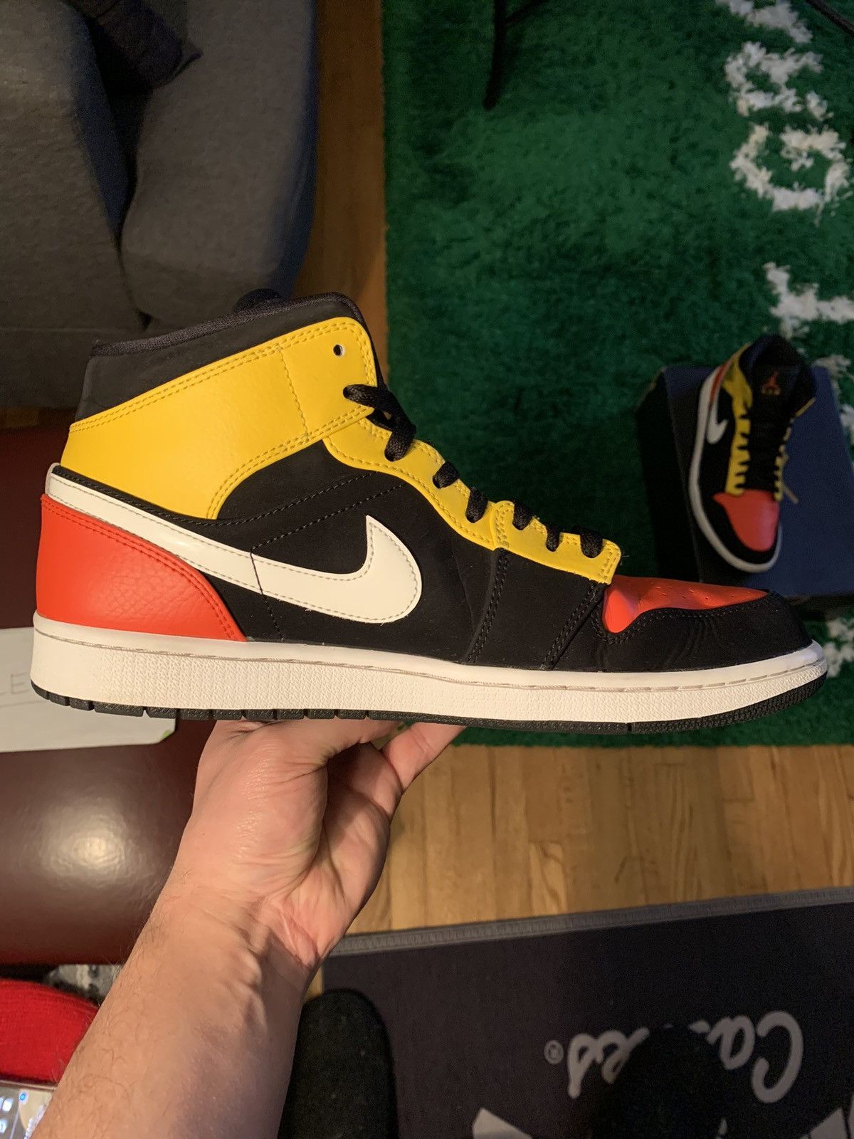 Jordan Brand × Nike Jordan 1 Mid Black Amarillo Orange Size US 10.5 / EU 43-44 - 11 Thumbnail