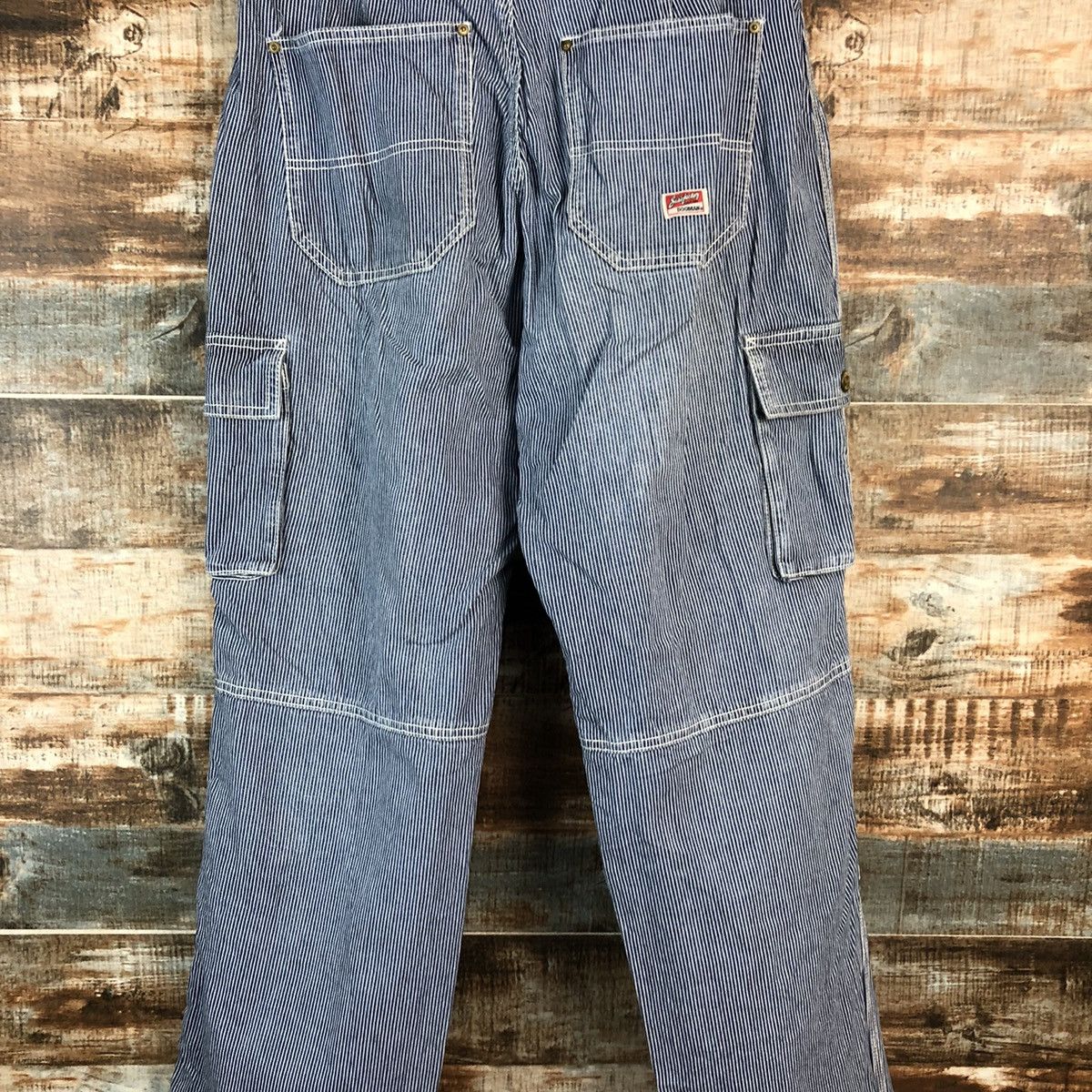 Japanese Brand Dogman Blue Striped Multipocket utility cargo Pants #A2160 Size US 33 - 19 Thumbnail