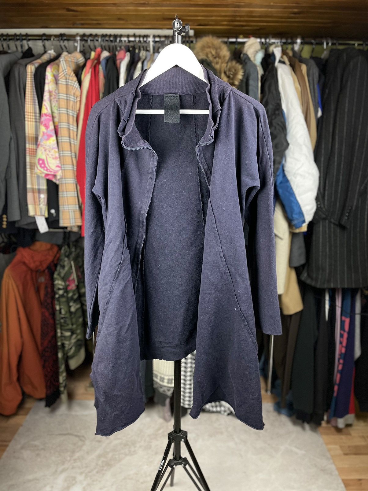 image of Rundholz Distressed Asymmetric Washed Dark Purple Zip Jacket in Purple Black, Women's (Size Medium)