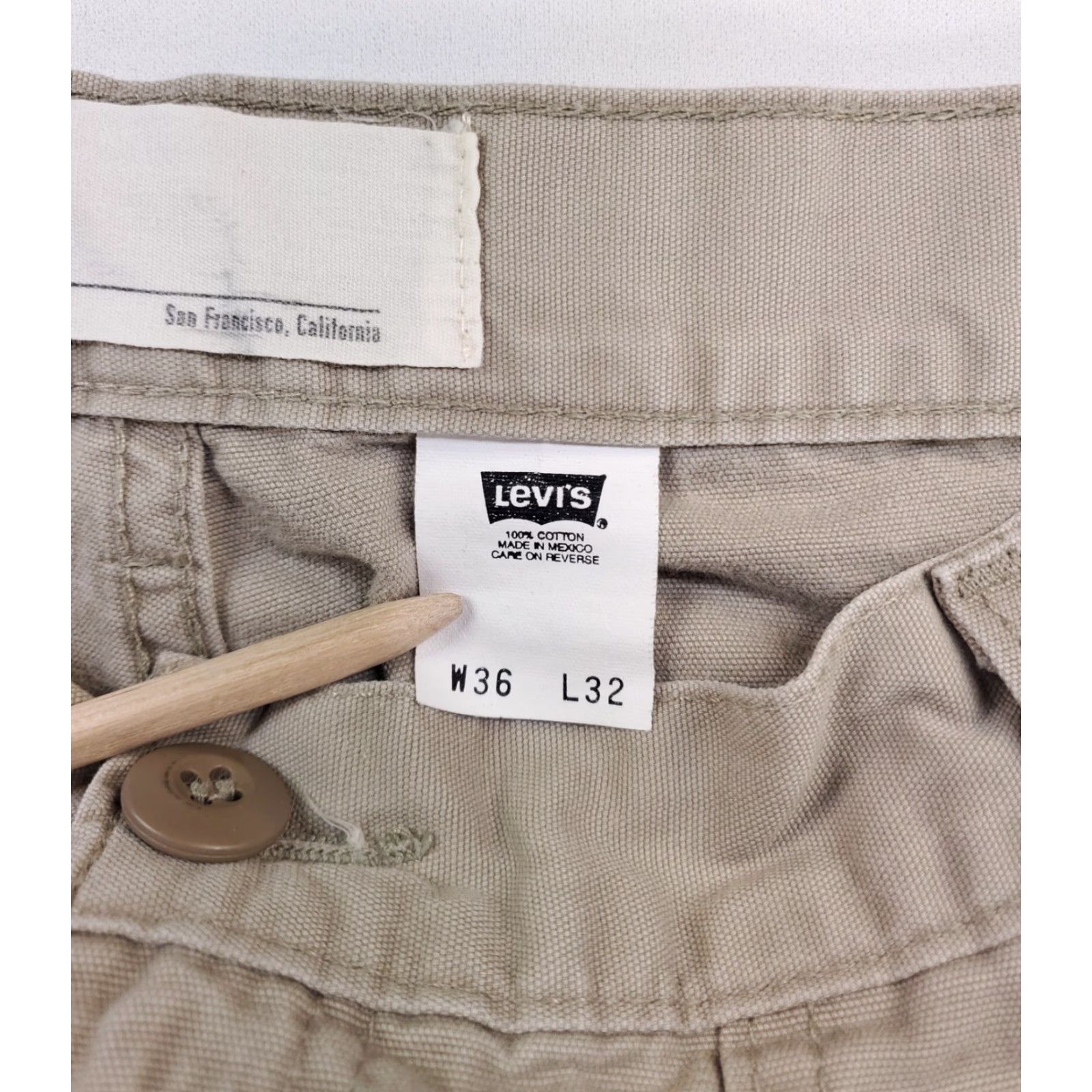 Levi's VINTAGE Levi's Baggy Khaki Pants Military Style Tan Mens 36x32 36x31 Actual Beige Inseam 31 Regular 36 Y2K Size US 36 / EU 52 - 3 Thumbnail