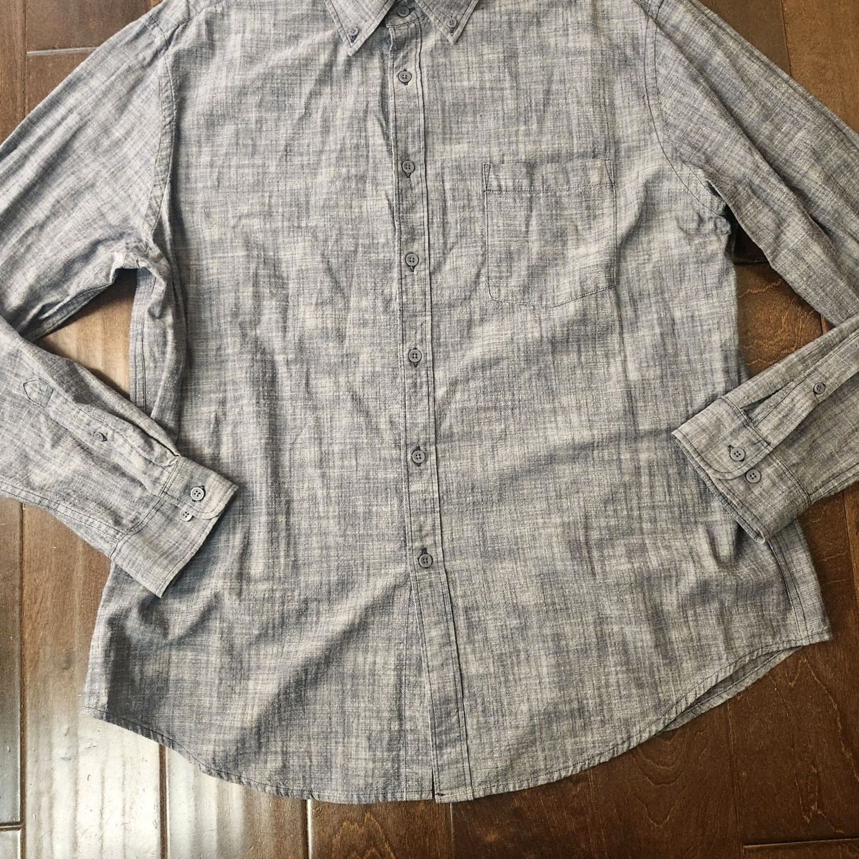 Merona Merona Button Up Shirt Mens XL Gray Chambray Long Sleeve Casual Western Pockets Breathable Solid Regular #65041 Size US XL / EU 56 / 4 - 6 Thumbnail