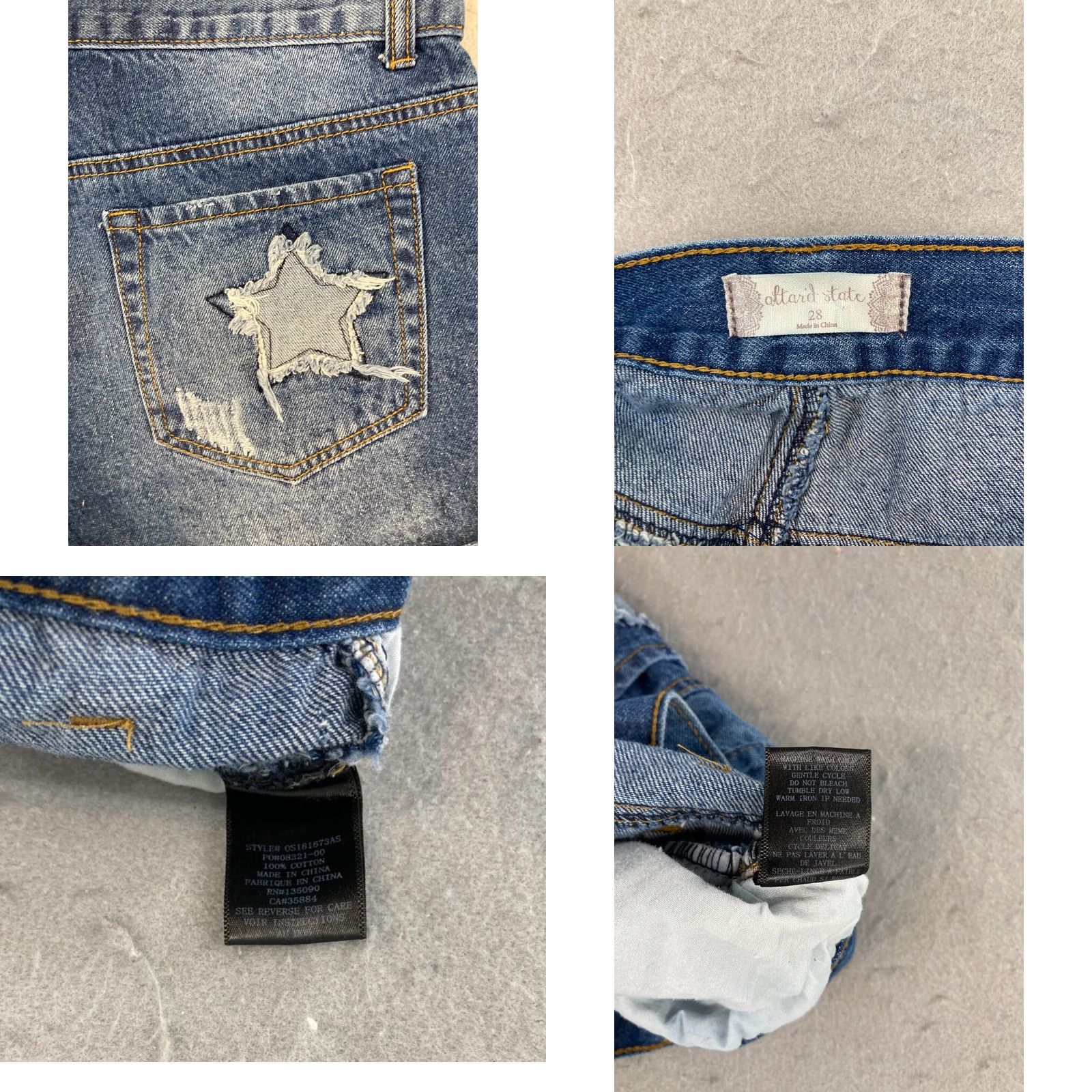 Vintage Altar'd State Womens Shorts 28 Denim Stretch Distressed Raw Hem Star Pocket Size 28" / US 6 / IT 42 - 8 Thumbnail