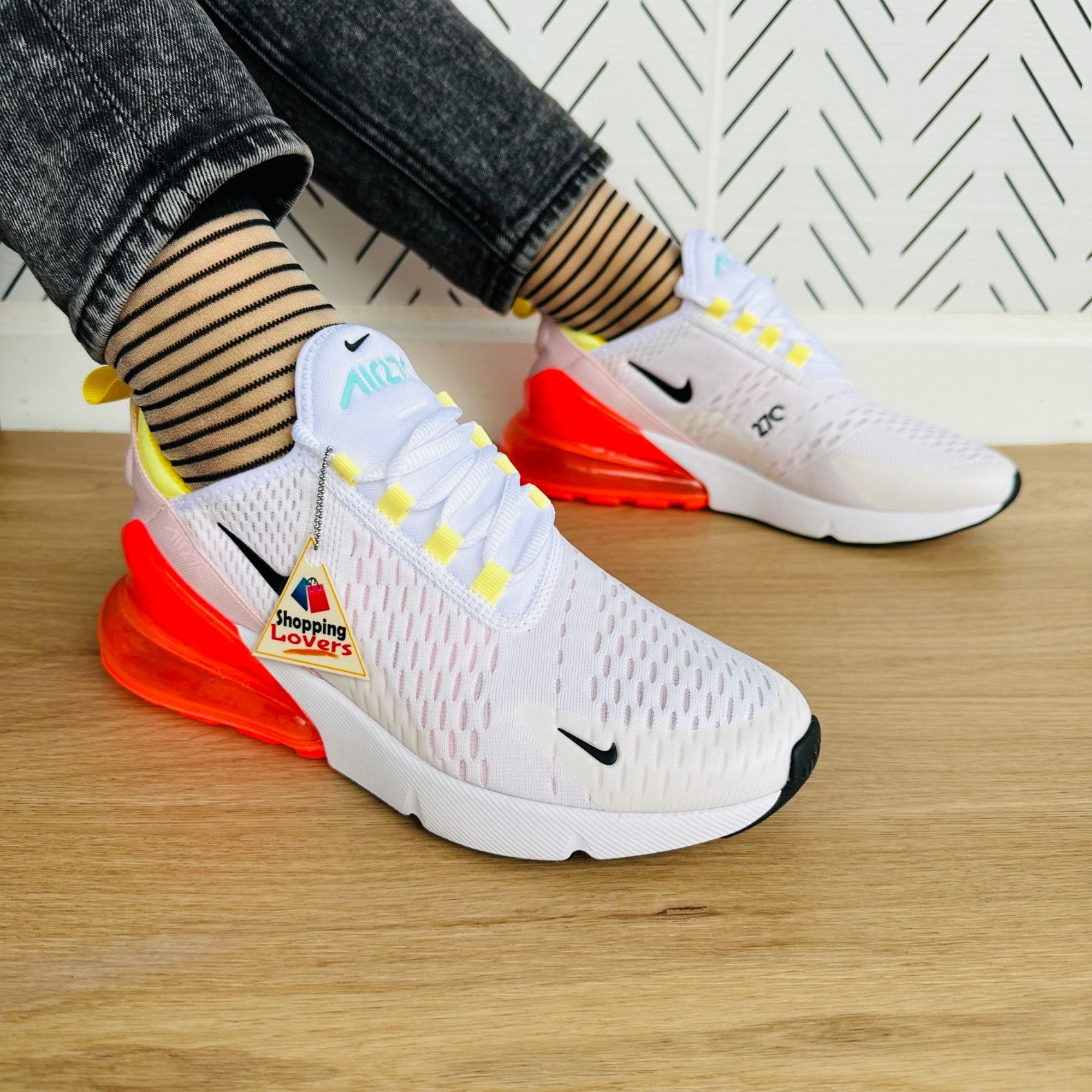 image of Nike Air Max 270 Size 7.5 Womens Shoes White Black Bright Cri