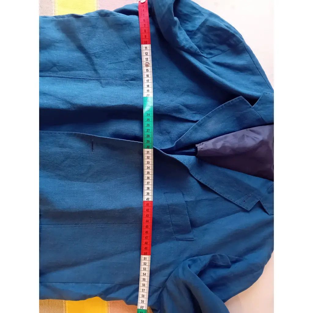 Fedeli FEDELI Blue Linen Single-Breasted Blazer - Size 56 Size 54R - 7 Thumbnail