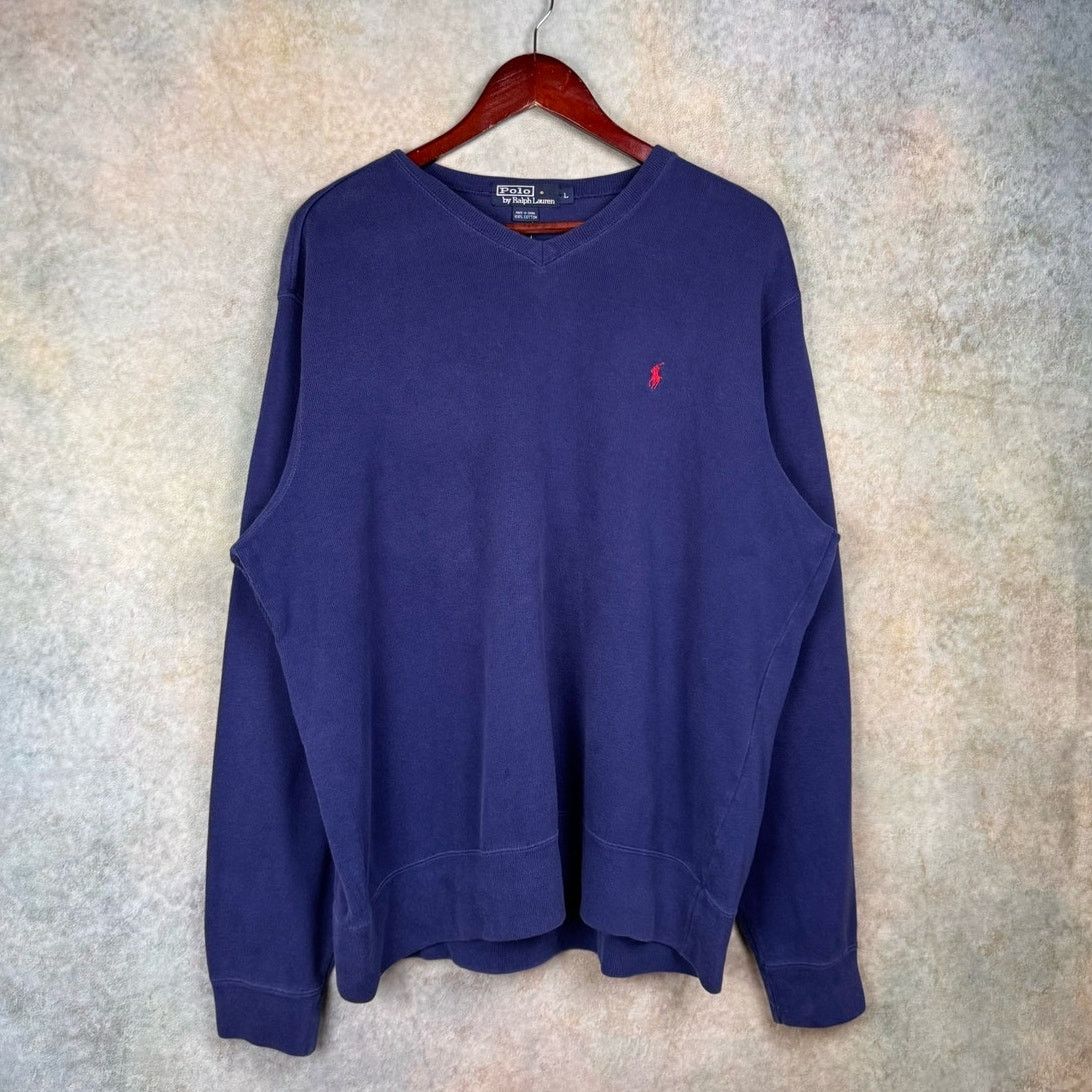 Polo Ralph Lauren × Vintage VTG 90s Polo Ralph Lauren Knit Sweater Sz L Navy Blue Size US L / EU 52-54 / 3 - 1 Thumbnail