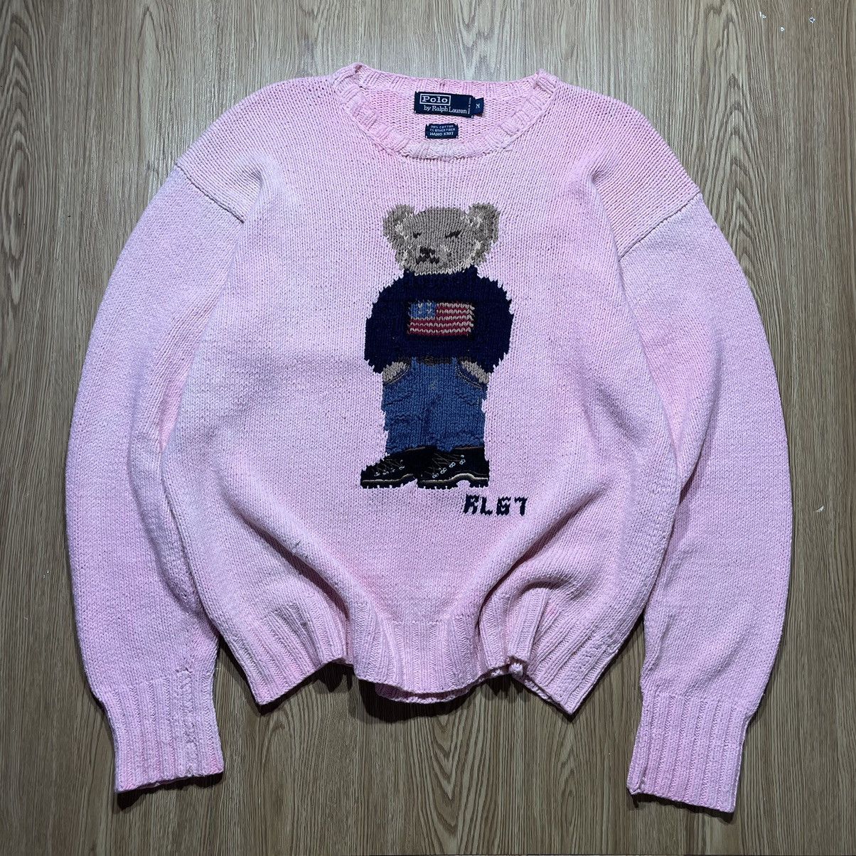 Polo Ralph Lauren × Vintage Sweater Polo Bear Pink Vintage Hand Knit Size M / US 6-8 / IT 42-44 - 3 Thumbnail