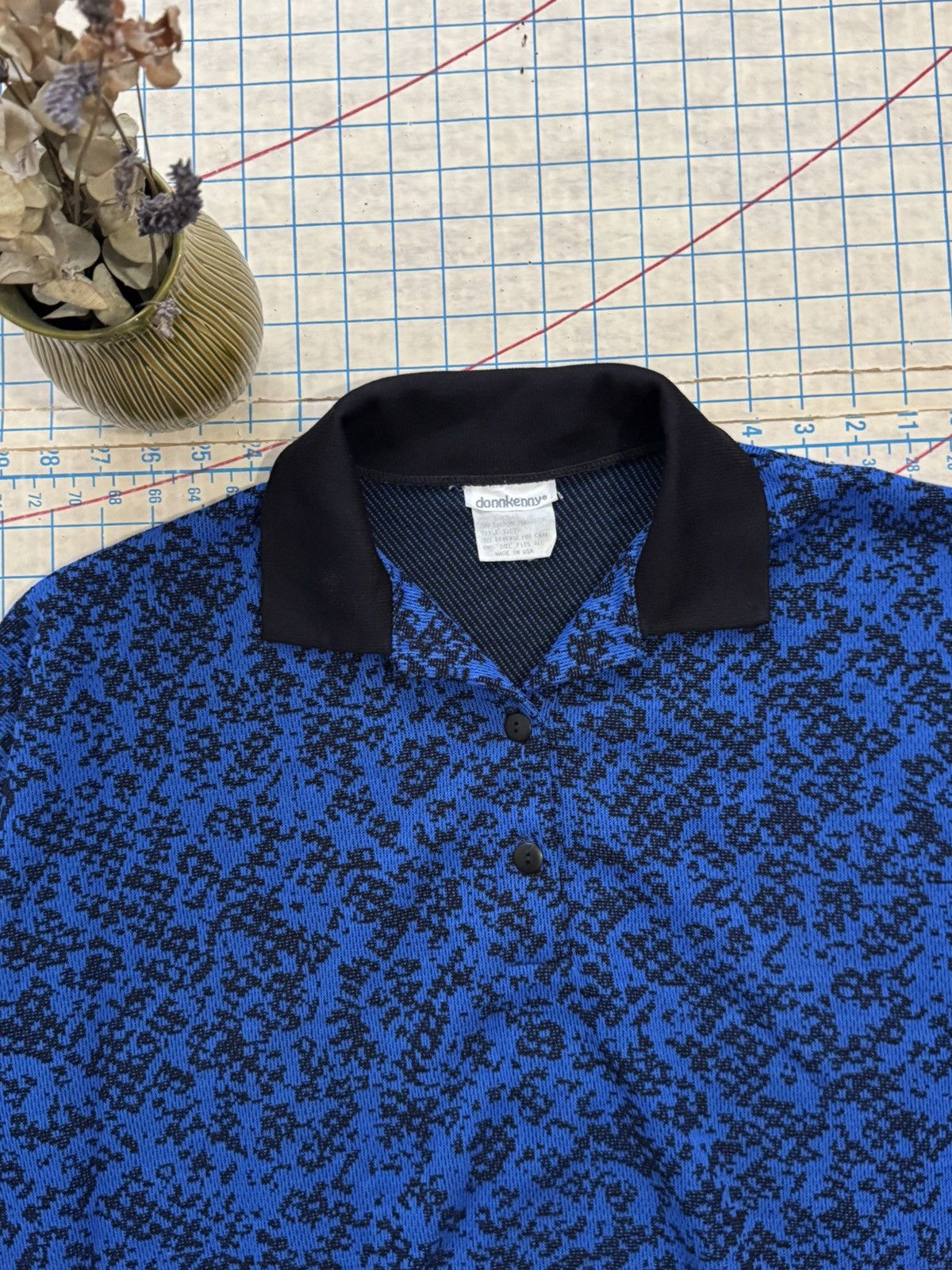 Other × Vintage Vintage Donnkenny Polo Shirt Blue and Black Pattern Fits L Size US L / EU 52-54 / 3 - 4 Thumbnail
