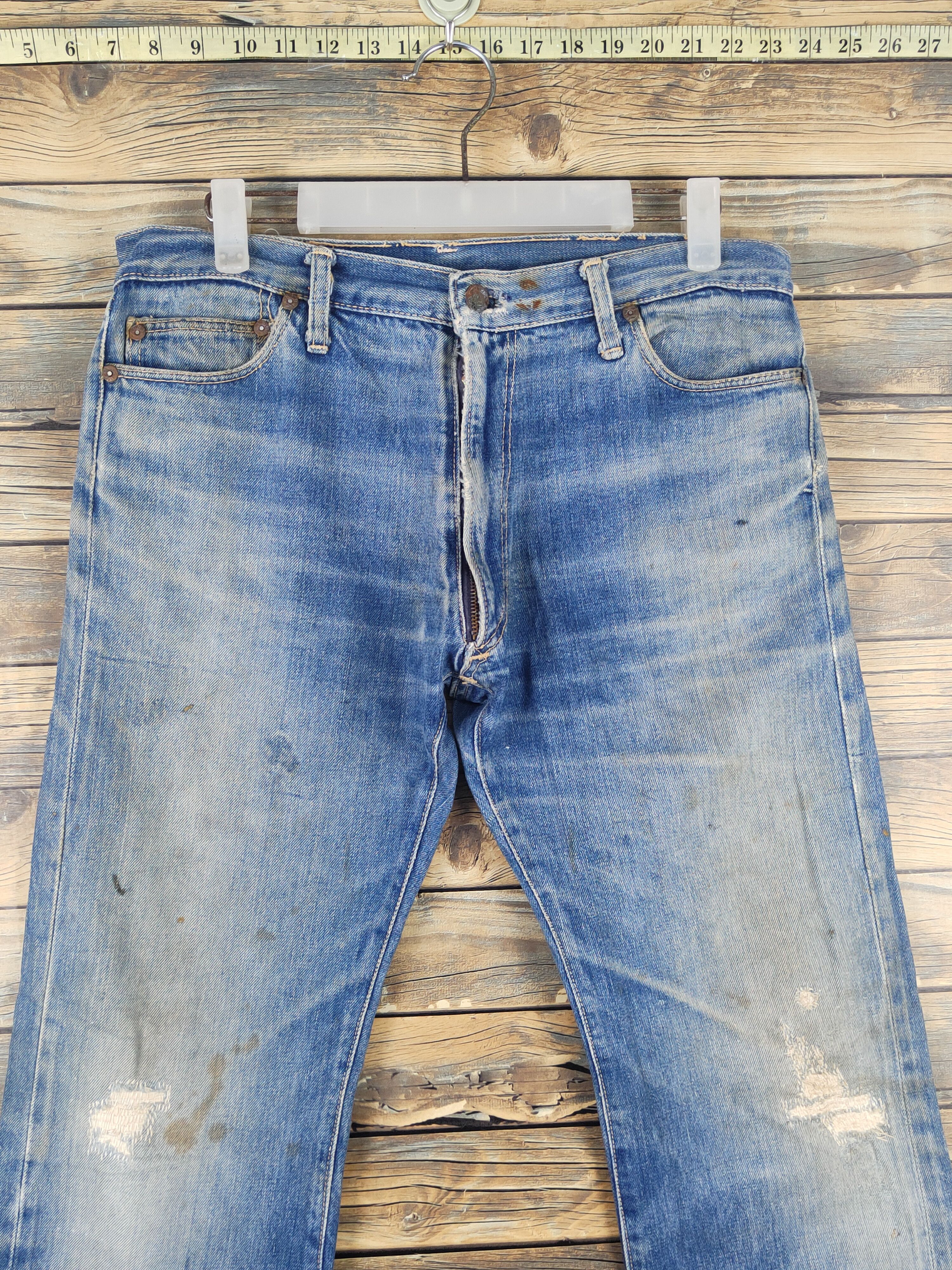 Vintage Bison vintage Blue Distressed Ripped denim Jeans #W1621 Size US 31 - 2 Thumbnail