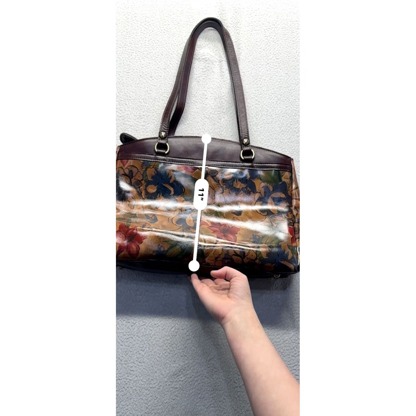 Patricia Nash Patricia Nash Tote Bag Floral Leather Double Handles Zipper Womens Large Brown 14x10x5 Like New Size ONE SIZE - 7 Thumbnail