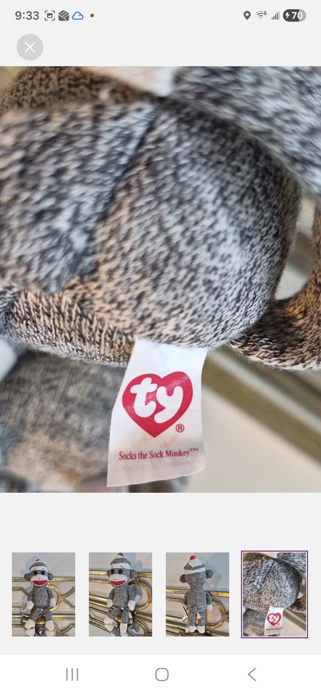 Other TY Beanie Baby SOCKS the Sock Monkey Plush Size ONE SIZE - 4 Thumbnail