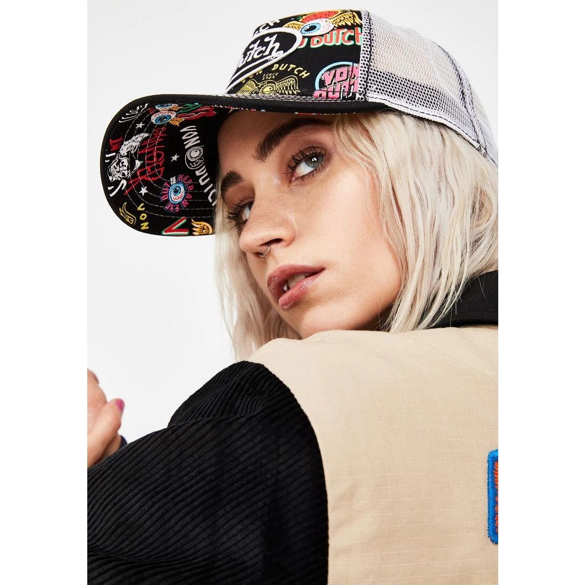 Von Dutch Von Dutch Trucker Hat Black Flying Eyeball Jax Snapback Cap Size ONE SIZE - 7 Thumbnail
