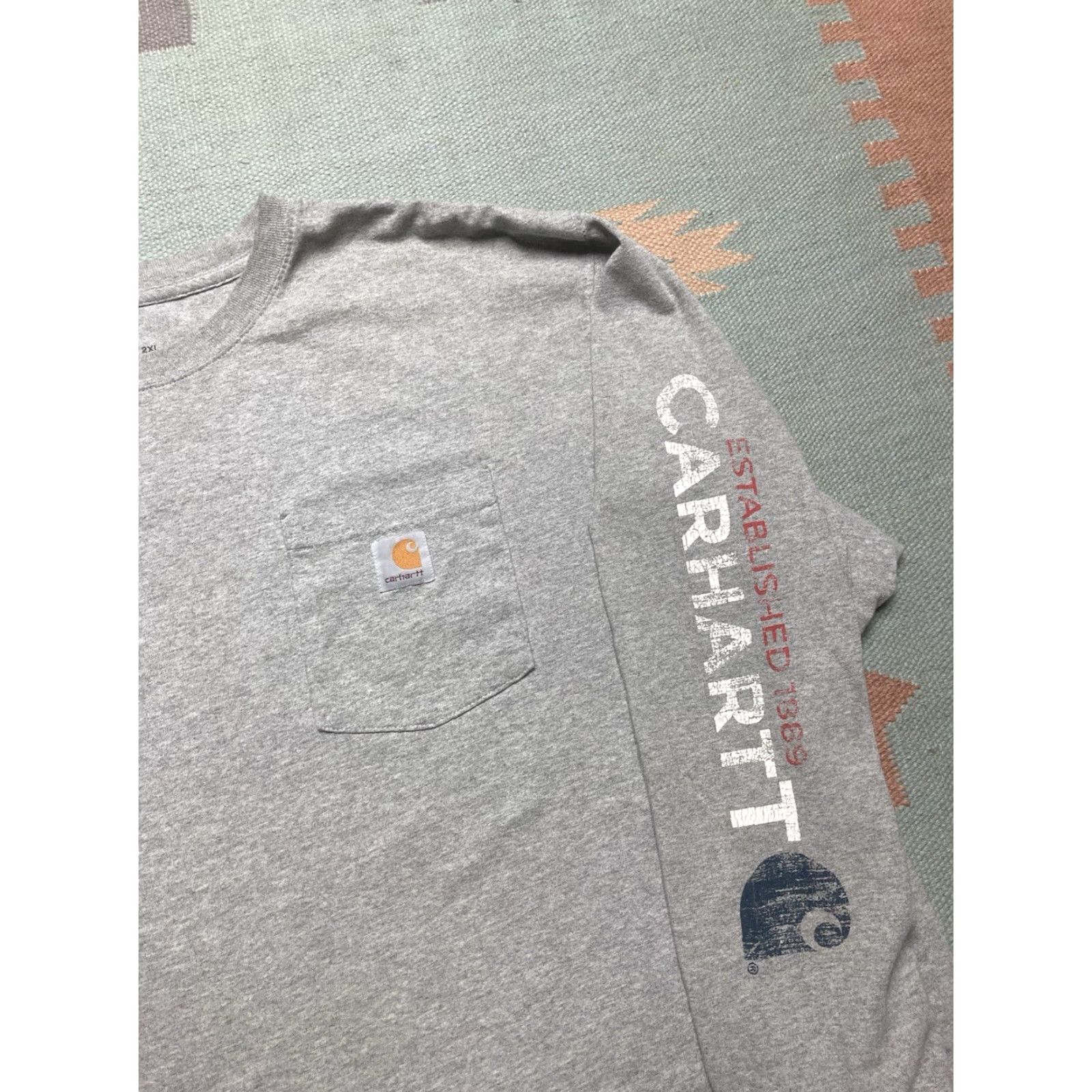 Carhartt VINTAGE Carhartt Long Sleeve Pocket T Shirt Heather Gray Original Fit XXL Mens Size US XXL / EU 58 / 5 - 3 Thumbnail