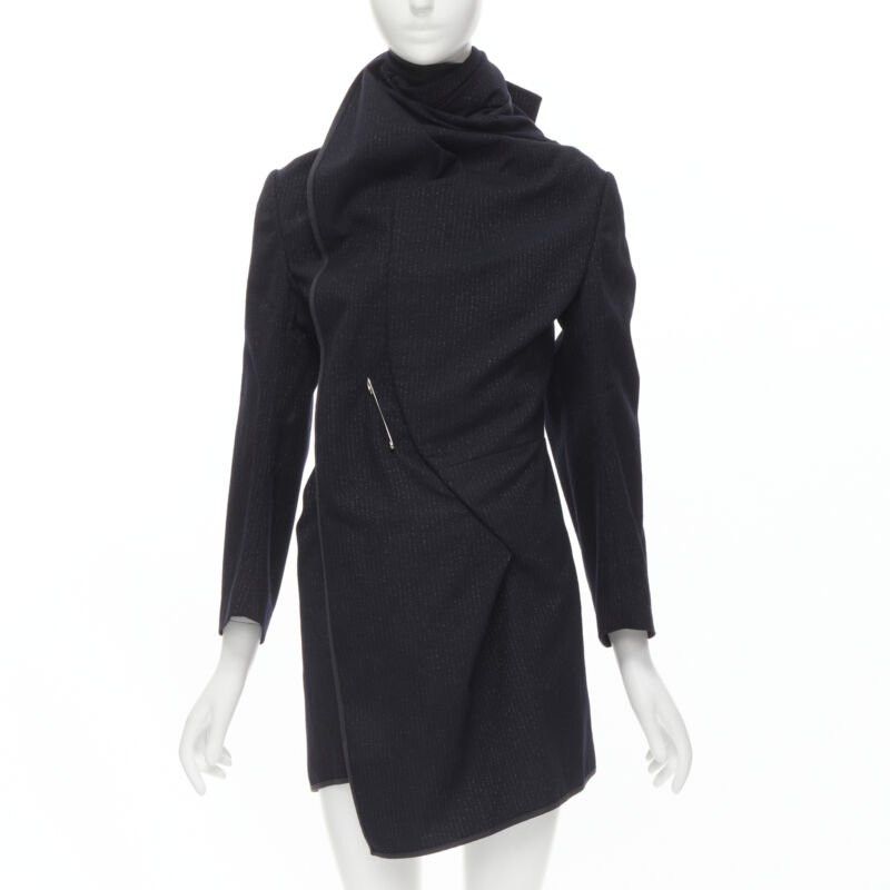 Comme des Garcons COMME DES GARCONS 1999 Vintage black silver pinstripe wool wrap draped coat S Size S / US 4 / IT 40 - 1 Thumbnail