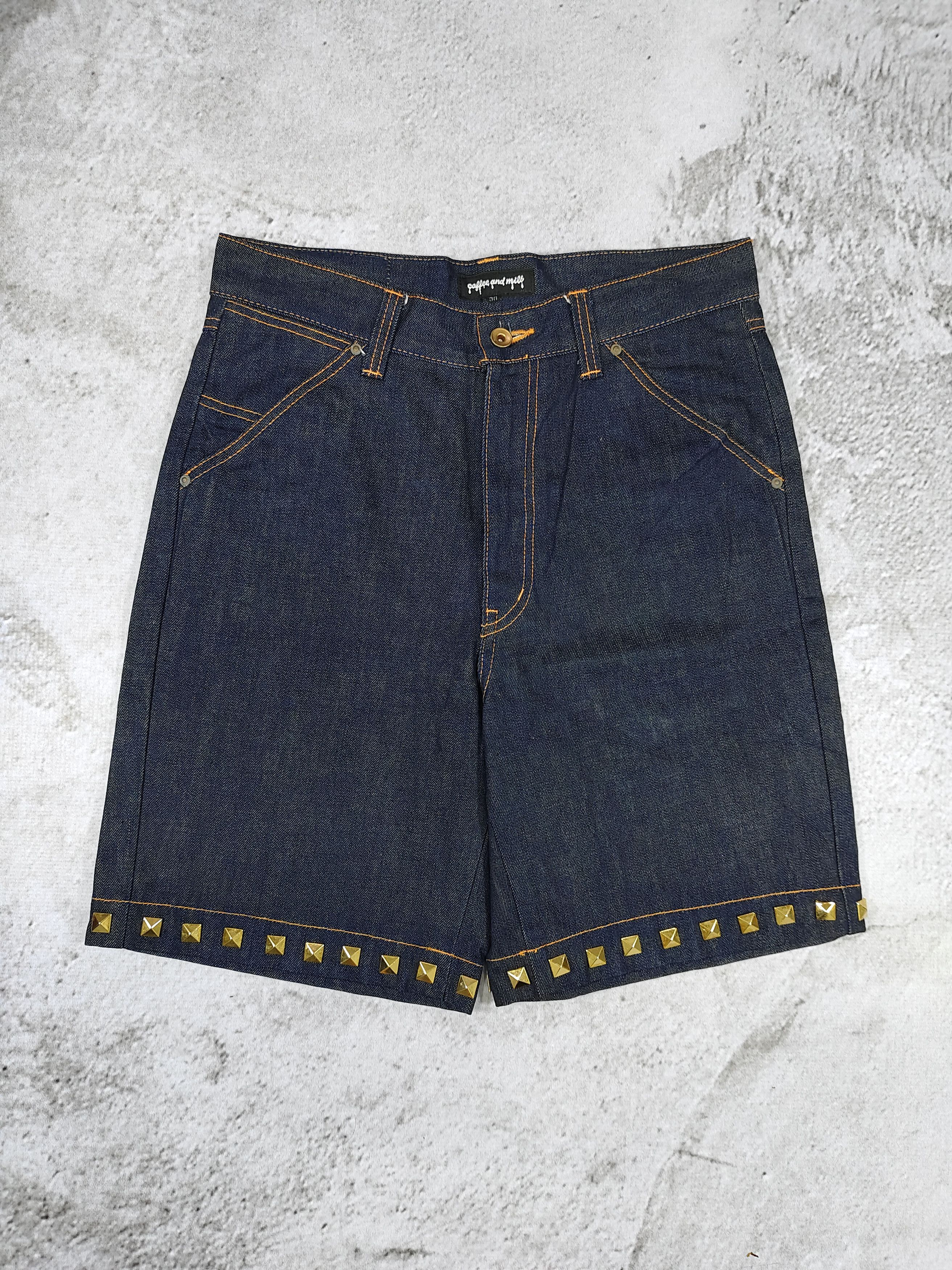 Beams Plus BEAMS- Milk & Coffee Brass Stud Hem Raw Denim Short Size US 31 - 1 Thumbnail