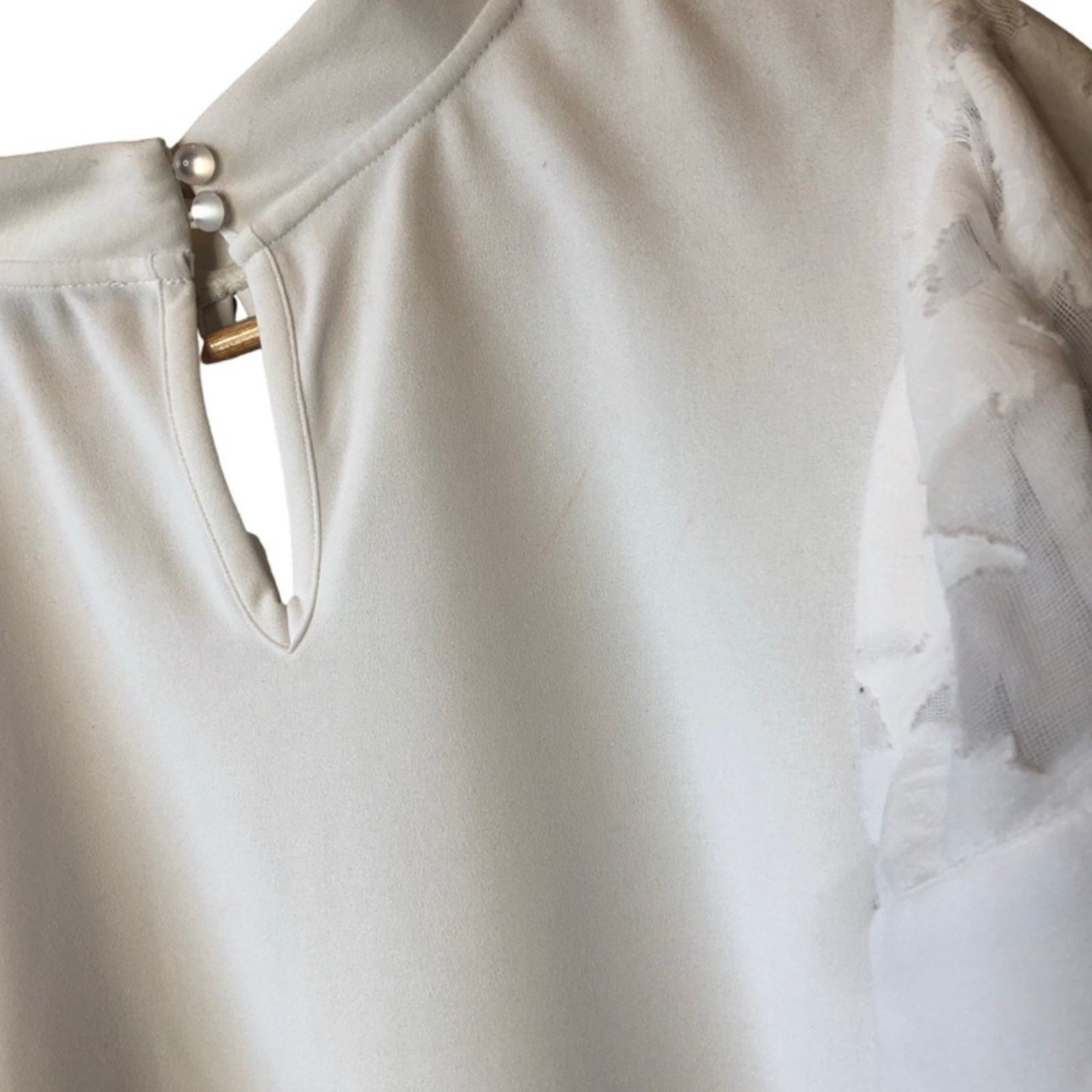 Other Ashley Stewart Ruffle Flutter Lace Sleeve White Blouse Size XXL / US 16-18 / IT 52-54 - 13 Thumbnail