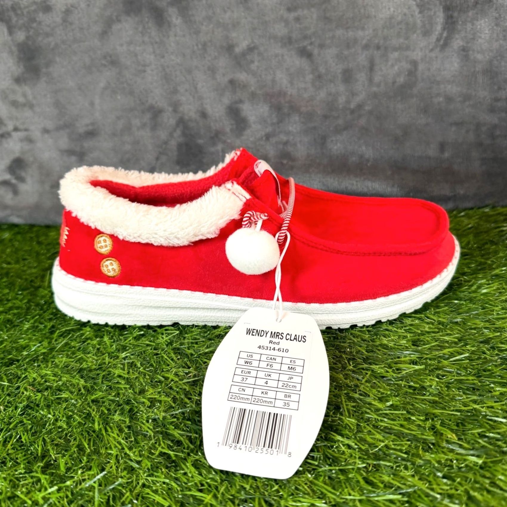 Vintage Hey Dude Loafers Womens Red Christmas Mrs Claus Faux Fur Pom Poms Slip On Size 6 EU 37 US 6 NWT Size US 7 / IT 37 - 2 Thumbnail