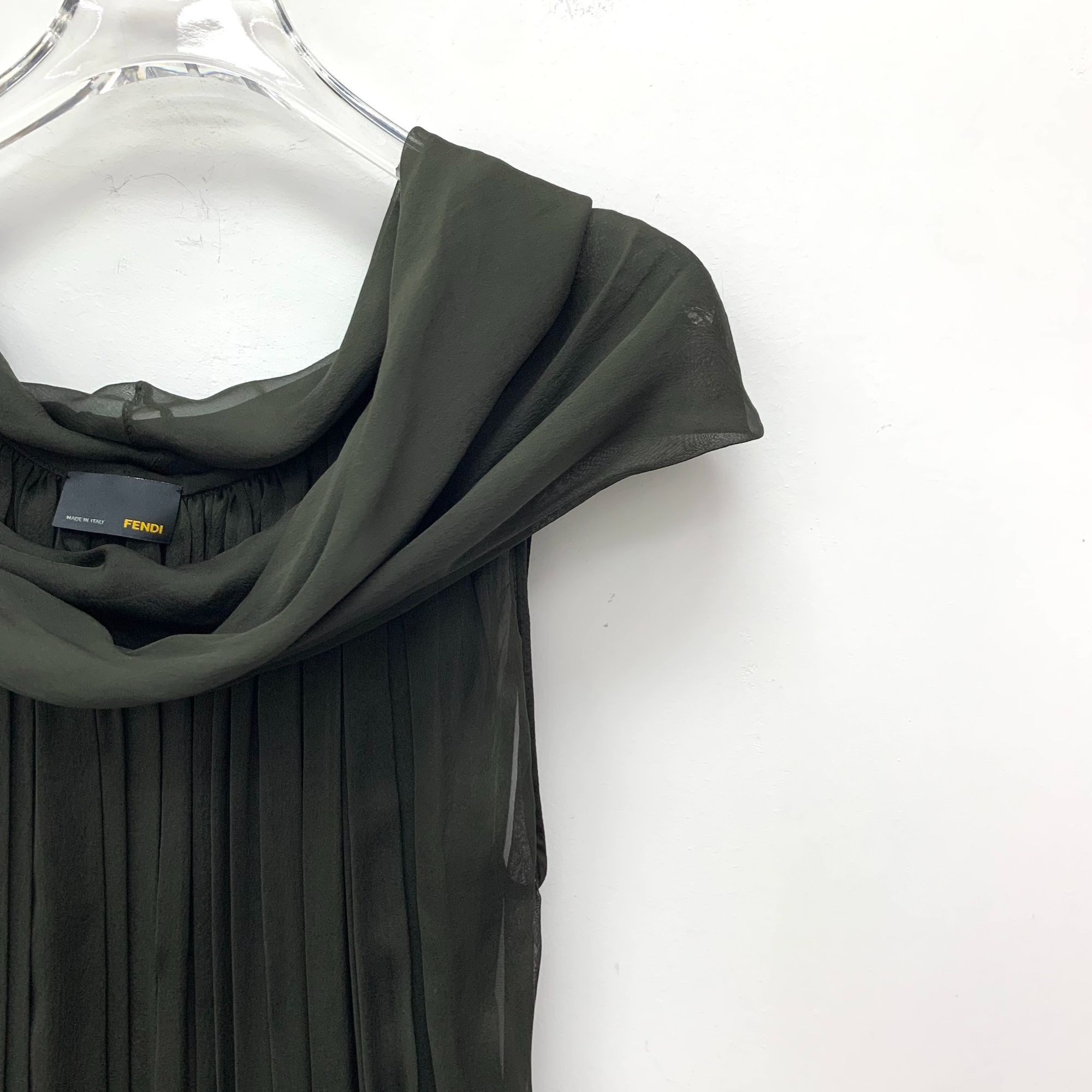 Fendi Fendi Dark Green Pleated One-Shoulder Sleeveless Mulberry Si Size S / US 4 / IT 40 - 6 Thumbnail