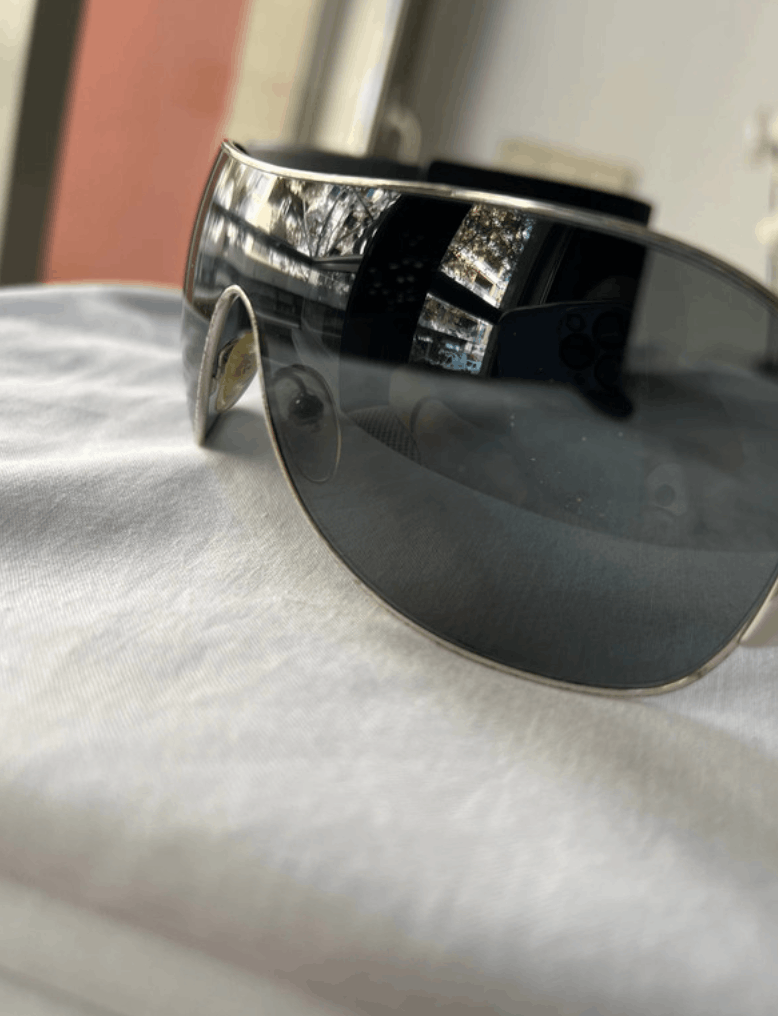 Prada × Vintage PRADA Sunglasses Rectangle Wrap Shield Metal Symbole RI913 Size ONE SIZE - 5 Thumbnail