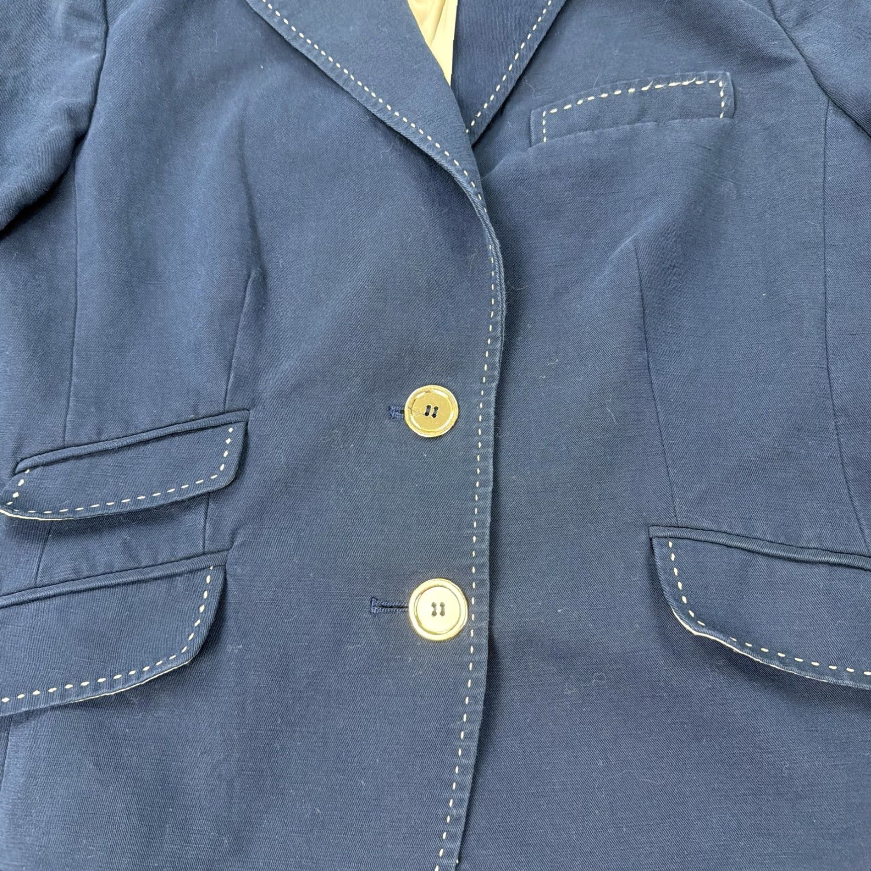 Talbots Talbots Petites Blazer Womens 12 Navy Cotton Linen Lined Jacket Contrast Stitch Size XL / US 12-14 / IT 48-50 - 2 Thumbnail