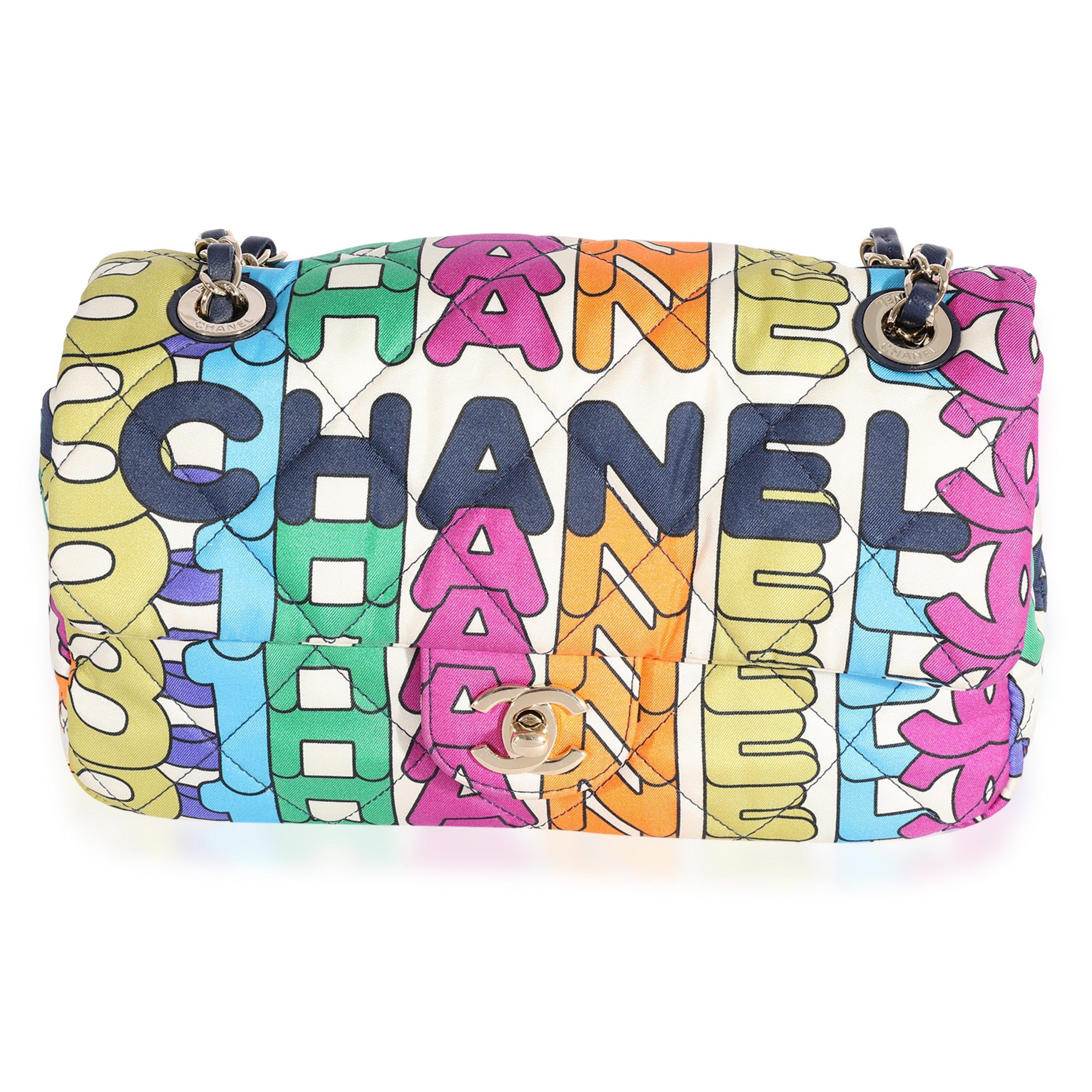 image of Chanel Rainbow Logo Nylon Single Flap Bag in Pink, Women's