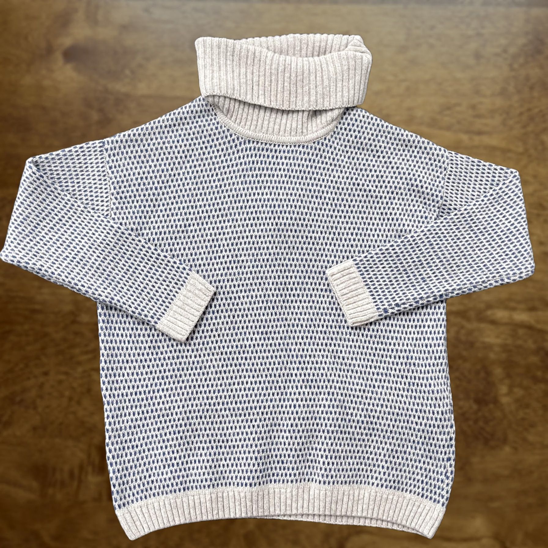 Vintage Woolovers Sweater Womens Medium Blue Cream Turtleneck Textured Knit Pullover Size M / US 6-8 / IT 42-44 - 1 Thumbnail