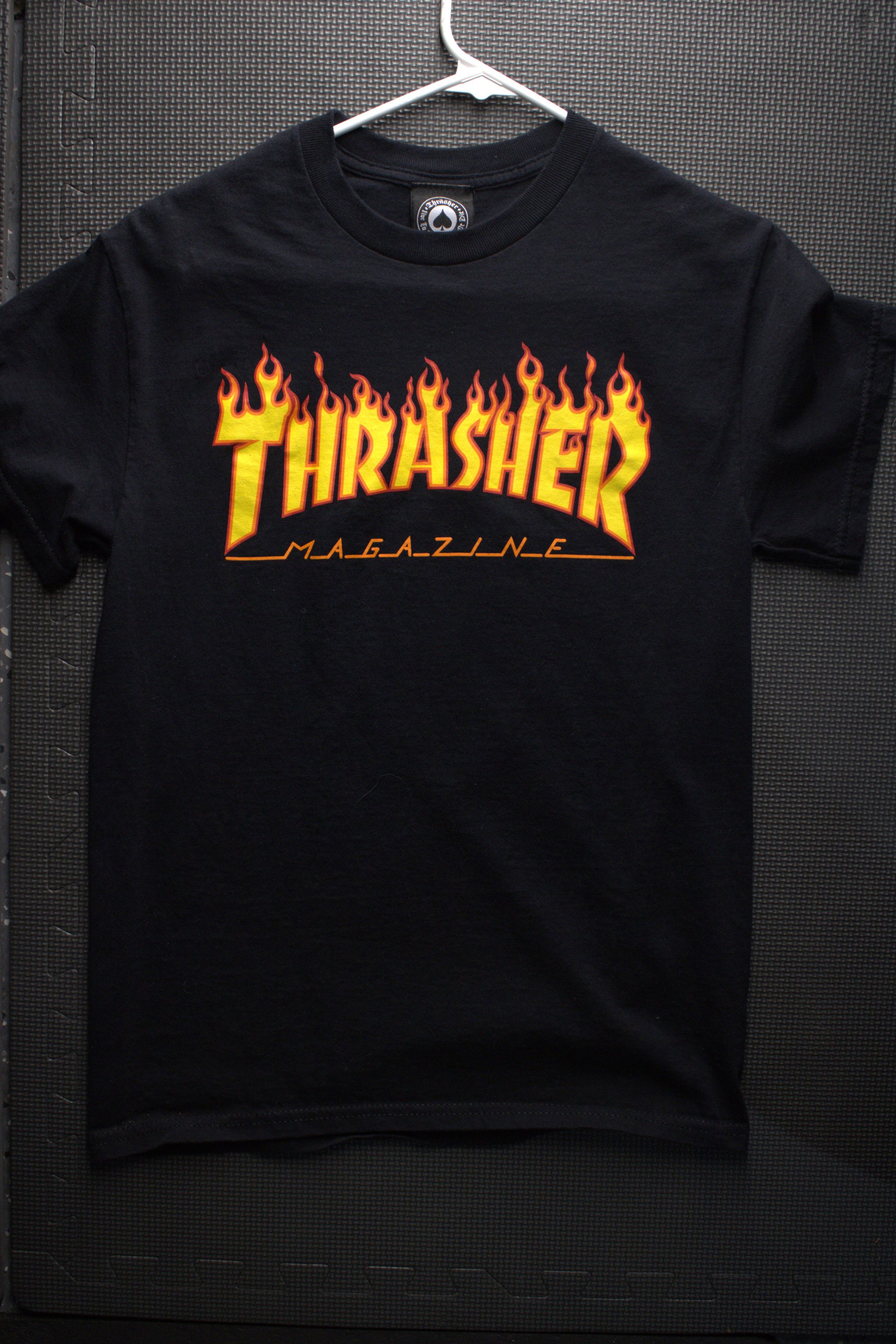 image of Thrashers Red Flame T Shirt in Black, Men's (Size Small)