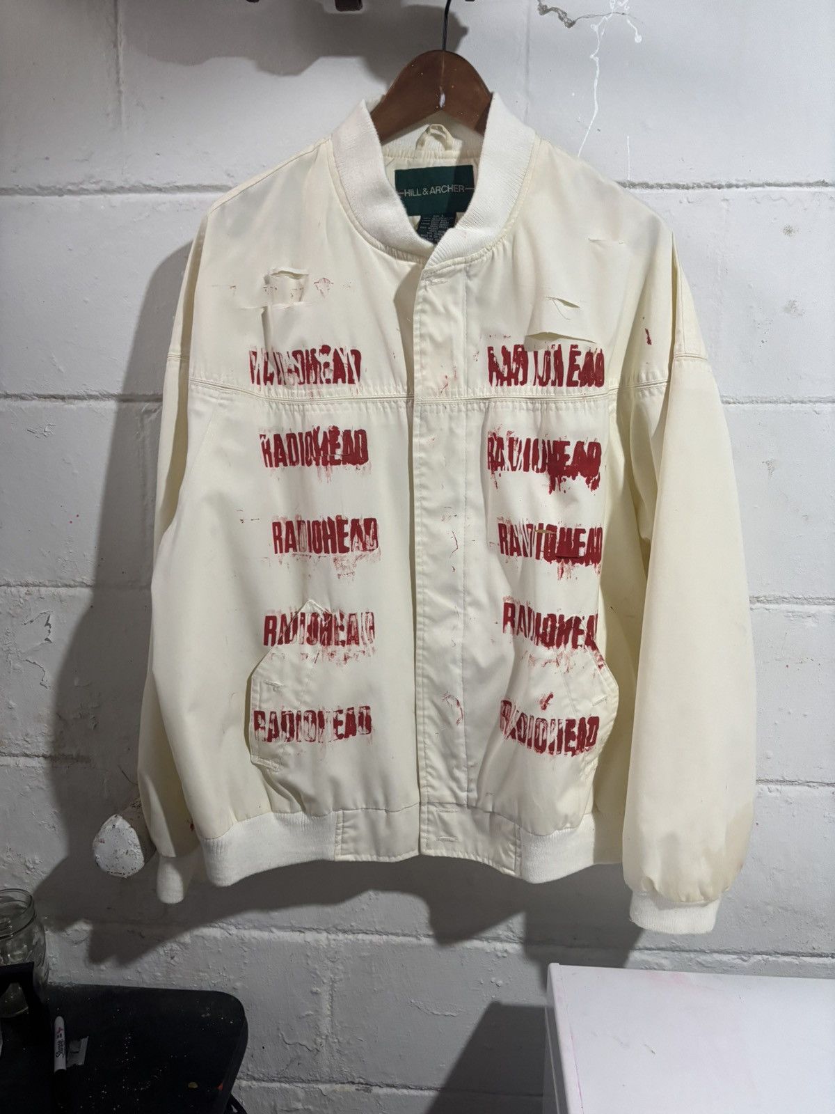 Band Tees × Other Distressed hand screen printed Radiohead jacket. Size L. Size US L / EU 52-54 / 3 - 1 Thumbnail