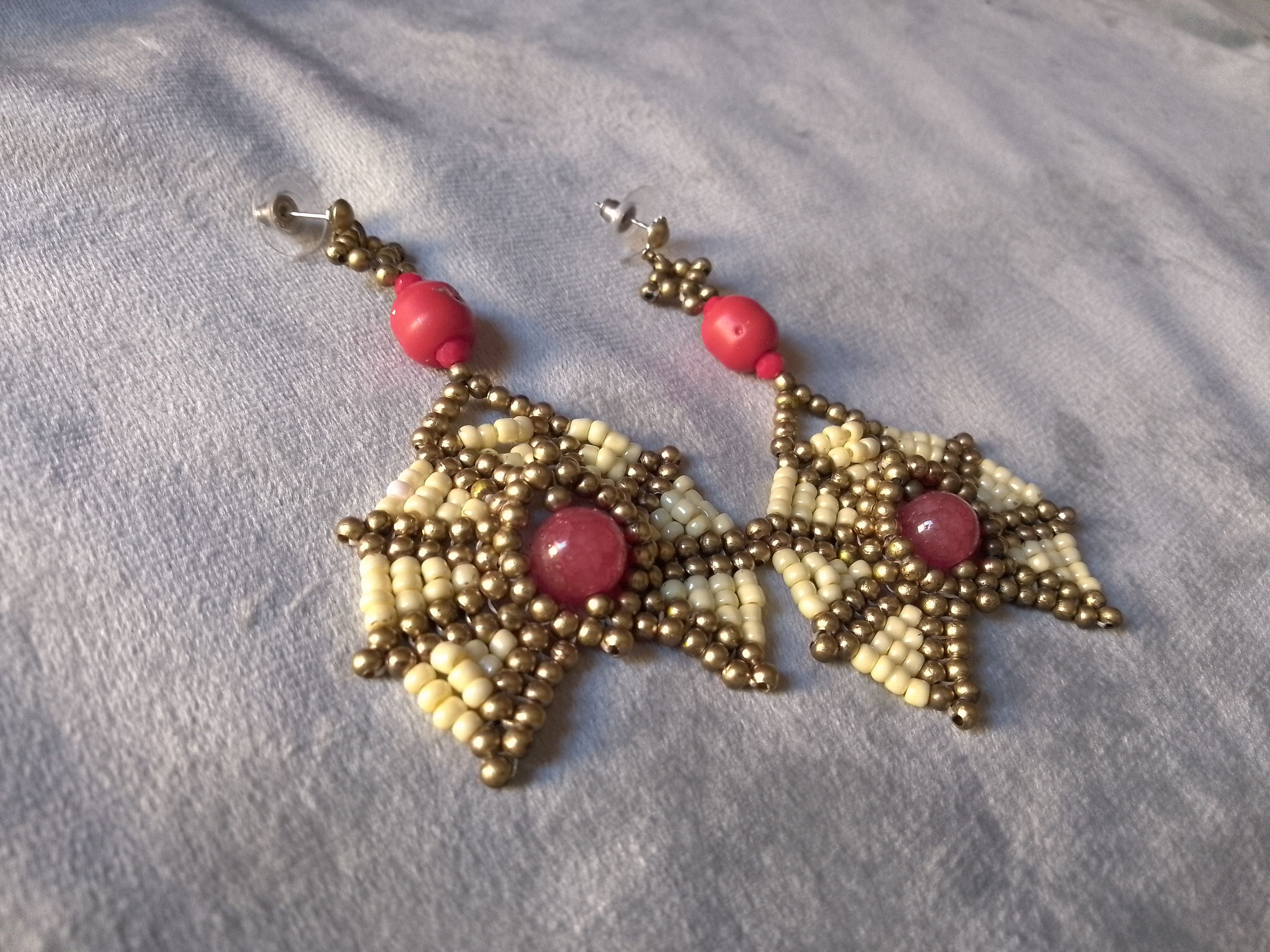 Handmade Earrings Boho Ethnic Agate Bamboo Coral Gemstones Size ONE SIZE - 3 Thumbnail