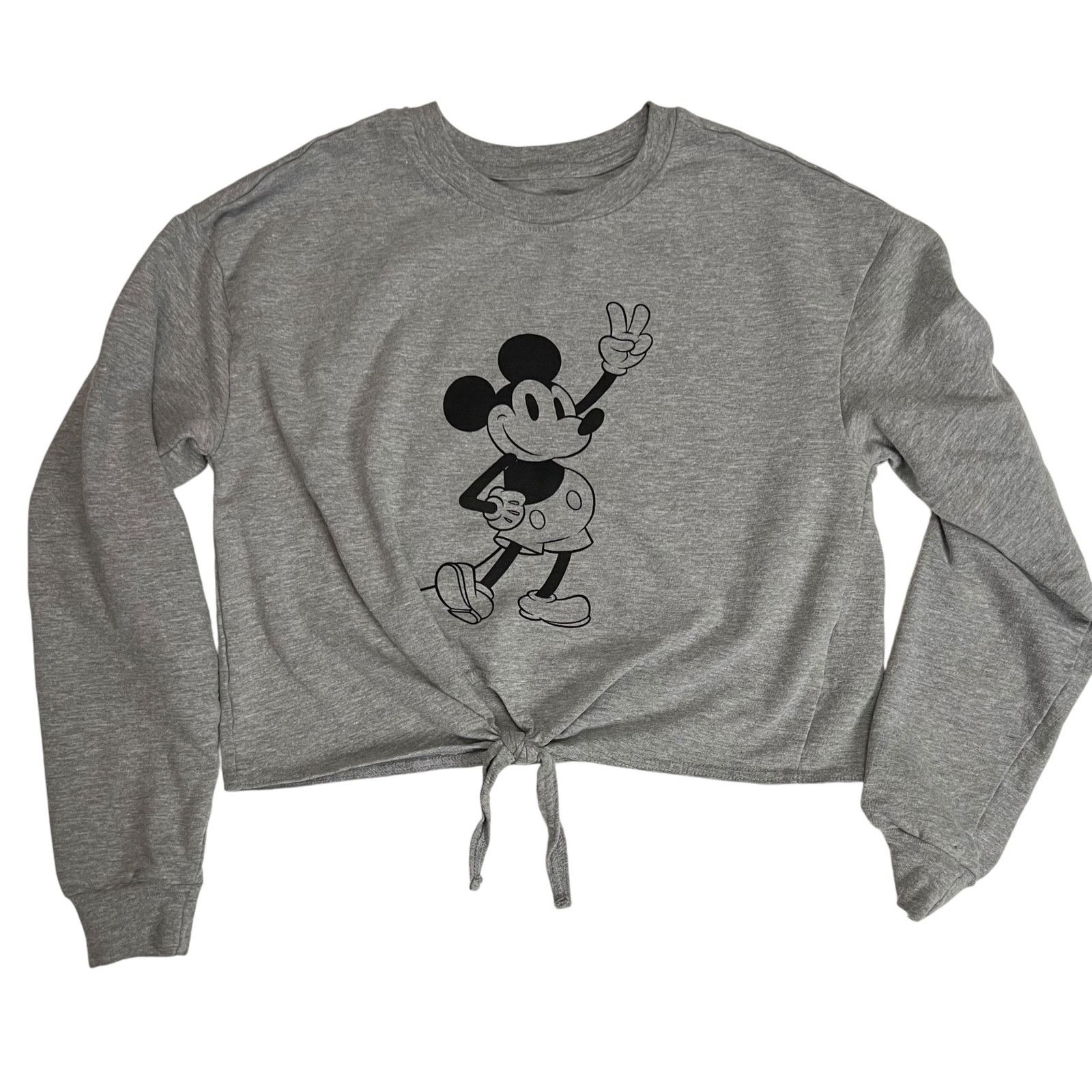 Disney Disney Mickey Mouse Tie-Front Crop Sweatshirt Gray, Small Size S / US 4 / IT 40 - 1 Thumbnail