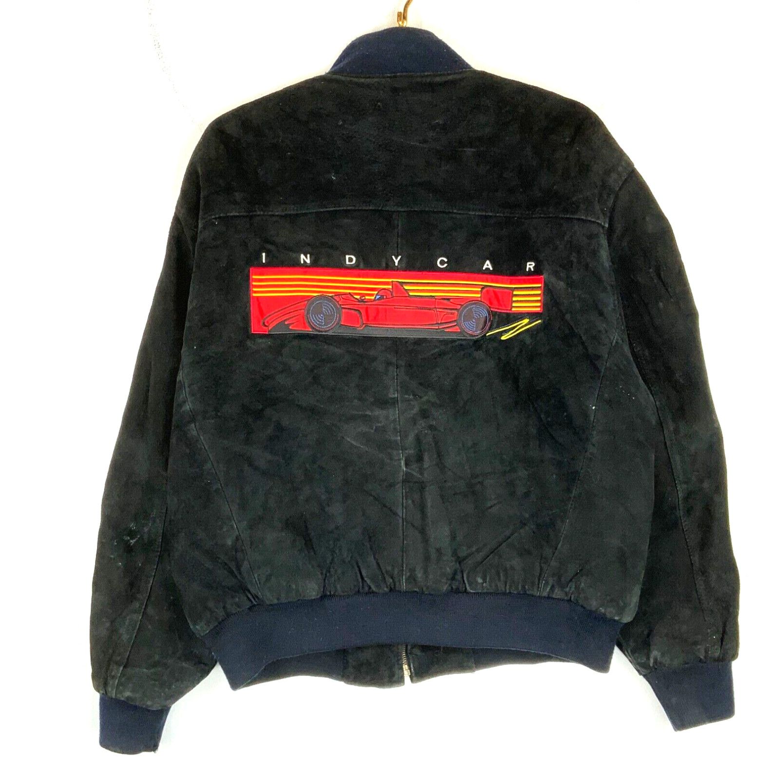image of Timex Vintage Indy Car Prime Time Full Zip Suede Leather Jacket Size Large Black in White, Men's