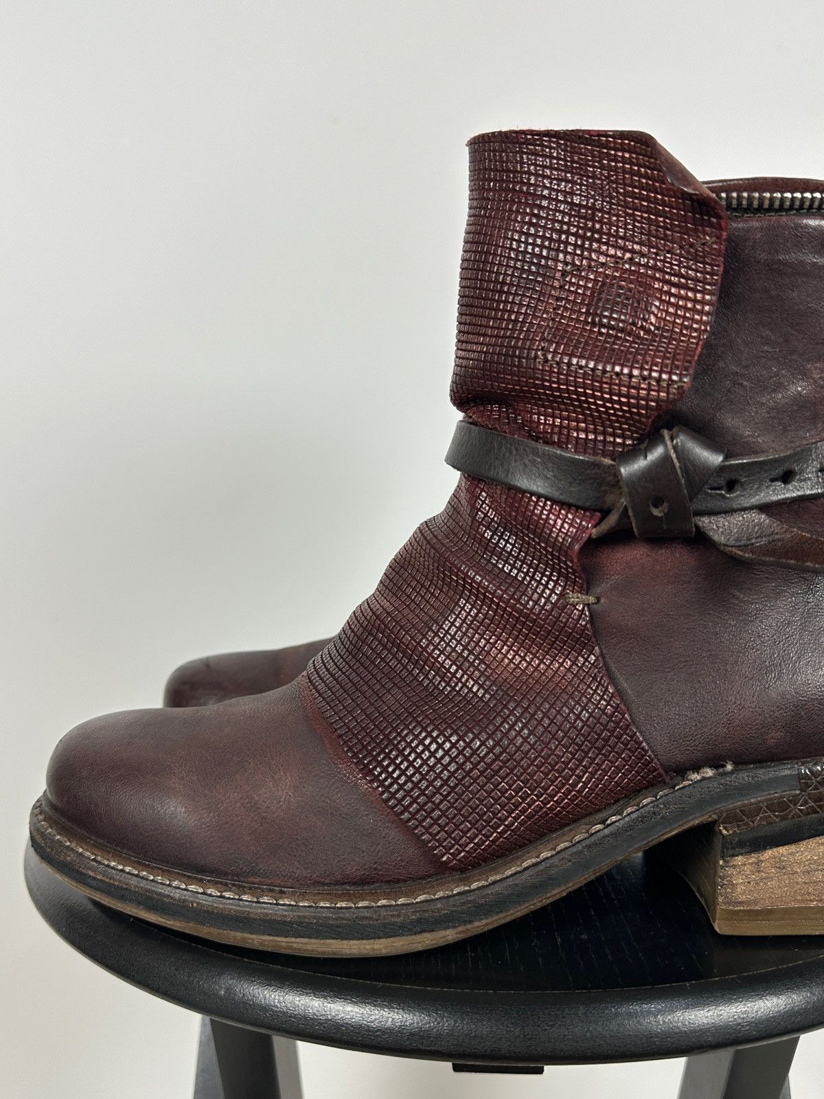 A.S.98 A.S.98. Airstep Burgundy Leather Biker Ankle Boho Boots Size US 9 / IT 39 - 17 Thumbnail