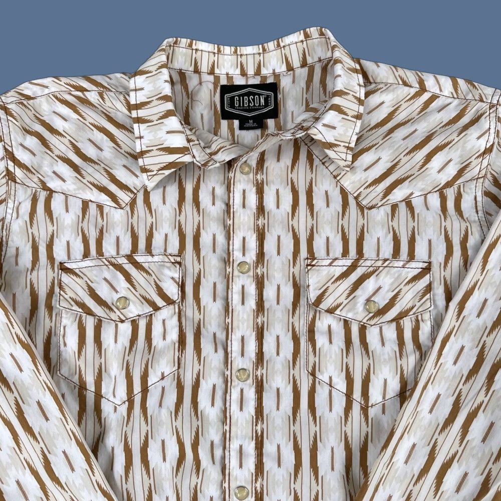 Vintage Gibson Shirt Mens Medium Pearl Snap White Brown Aztec Geometric Rockabilly Rodeo Size US M / EU 48-50 / 2 - 1 Thumbnail